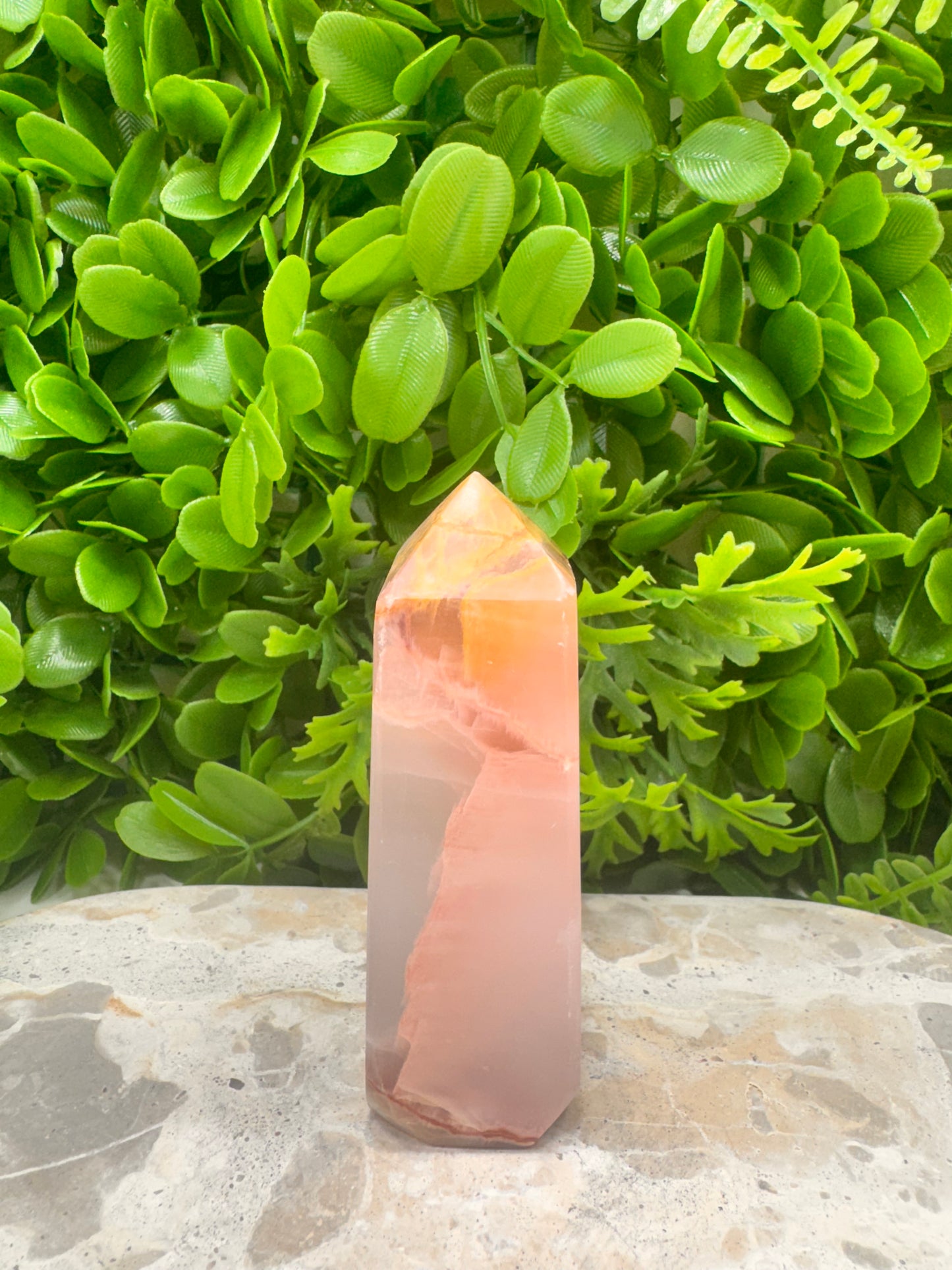 Rose Calcite with Agate Tower 292g