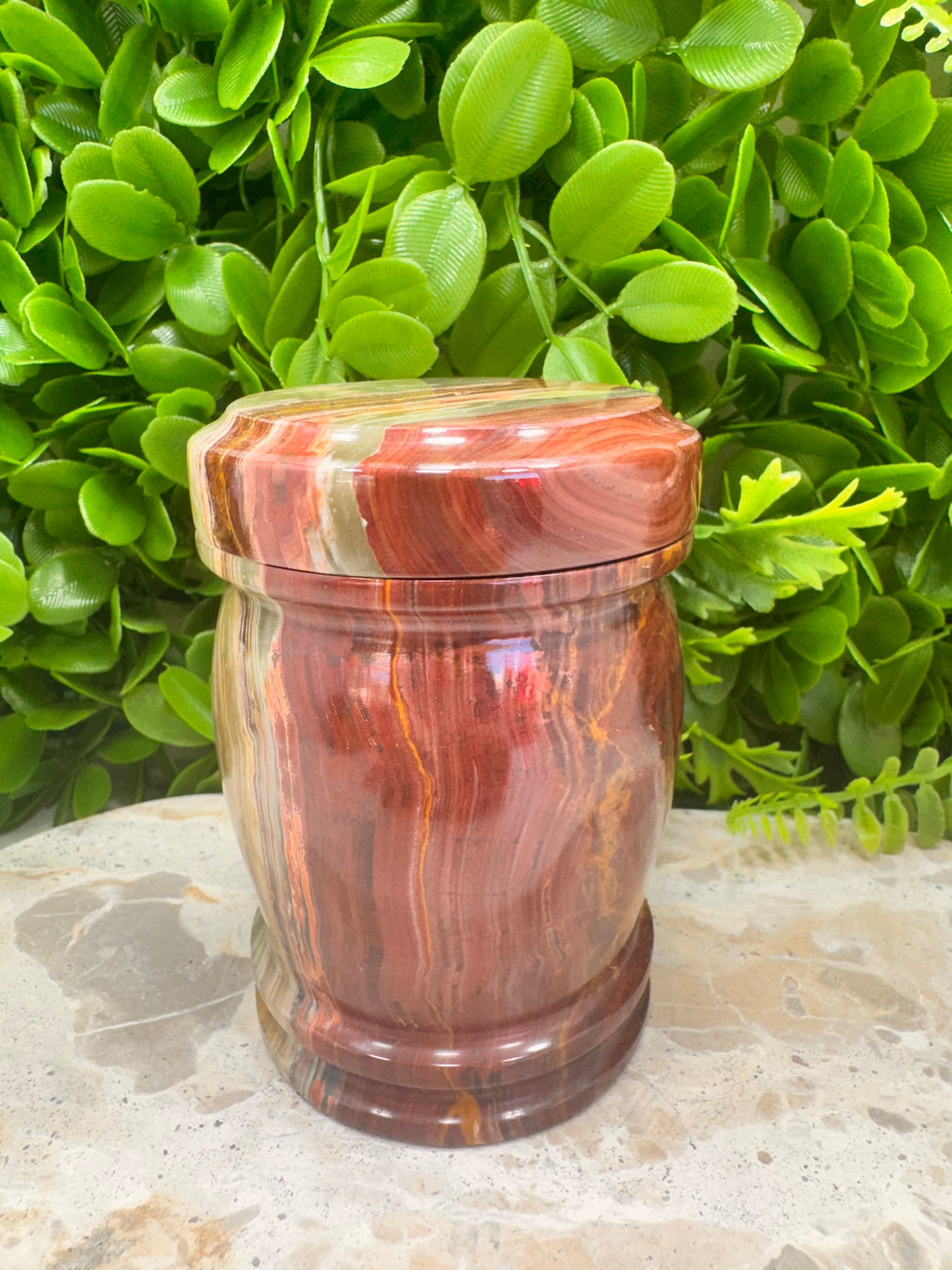 Green banded Onyx Jar with lid 582g