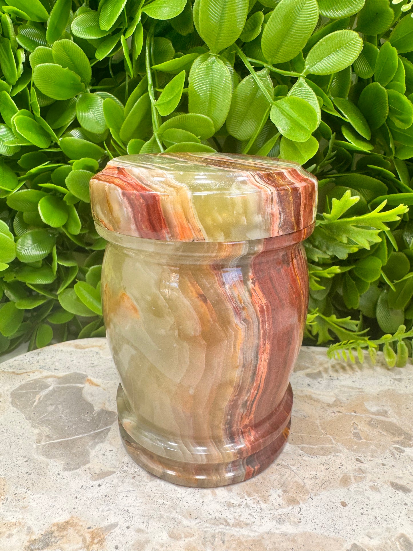 Green banded Onyx Jar with lid 582g