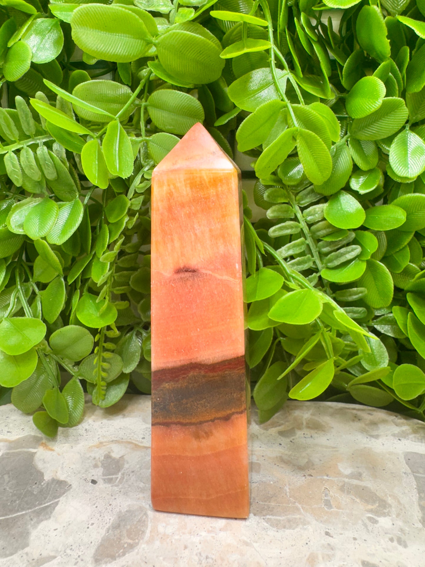 Peach Banded Calcite Tower 358g