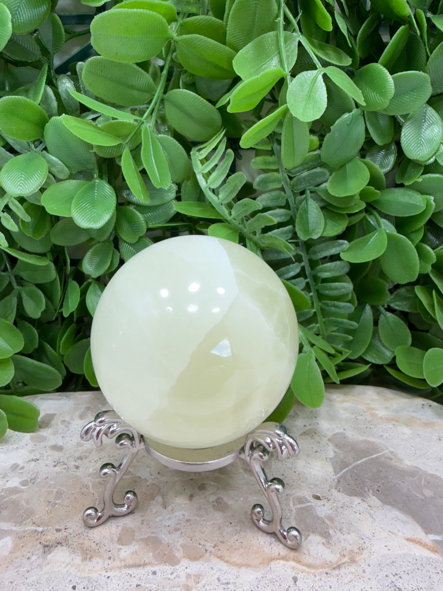 Silky White Calcite Sphere 432g