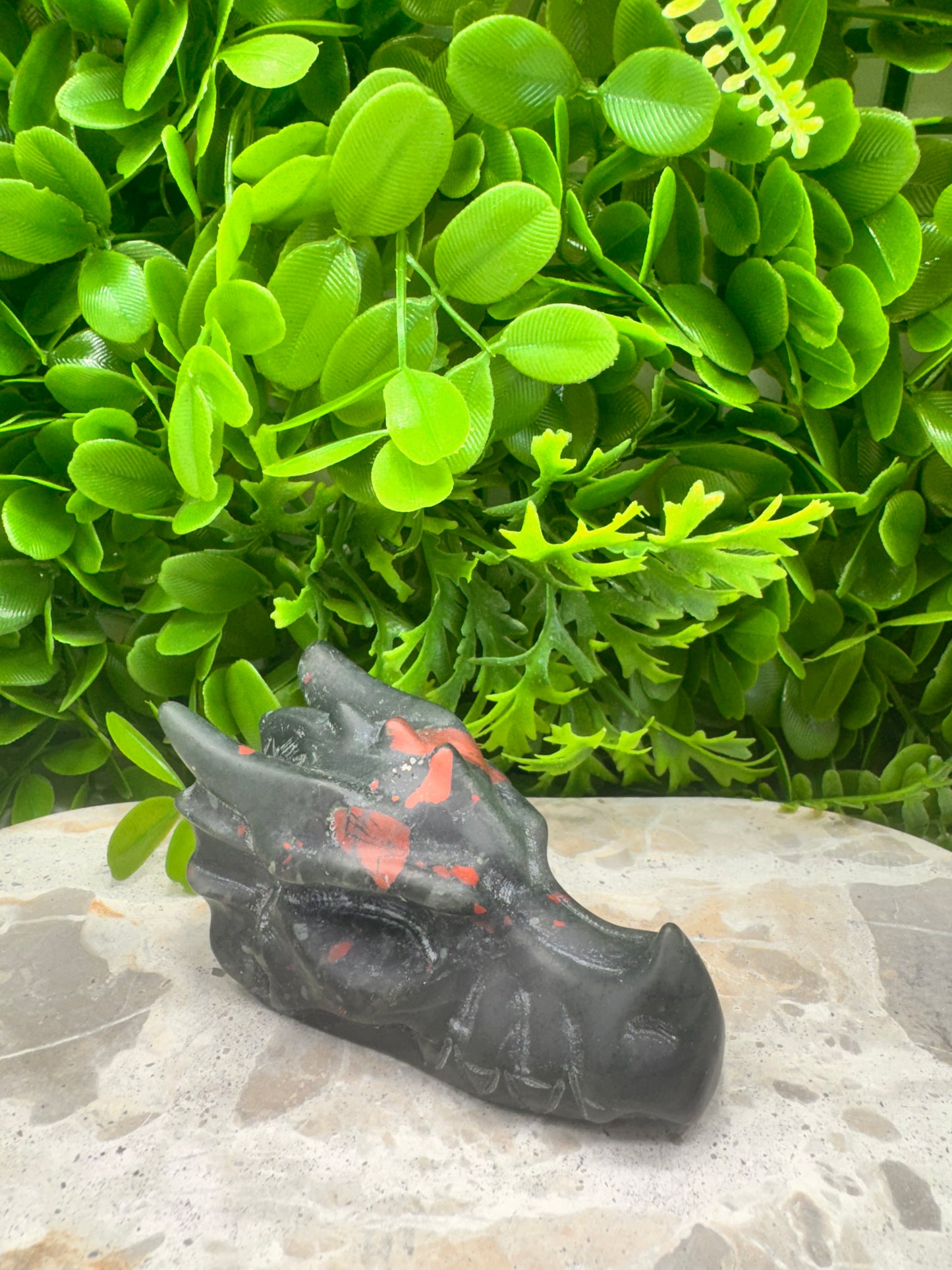 African Bloodstone Dragon Skull 278g