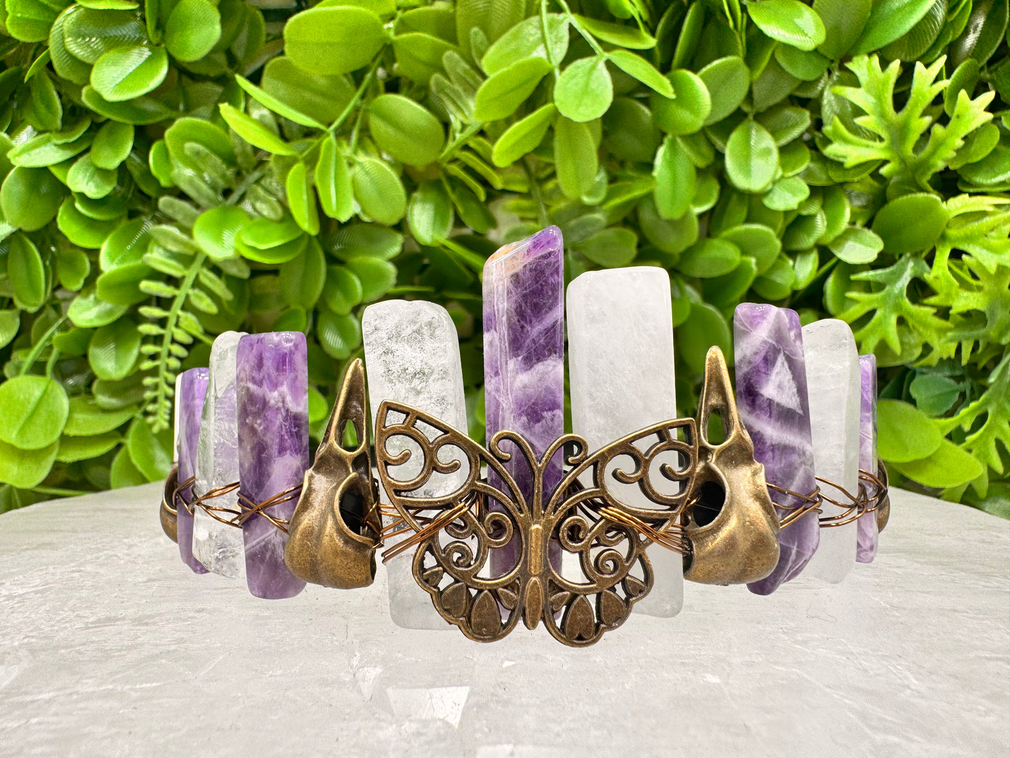 Amethyst Clear Quartz Butterfly Raven Tiara 100g
