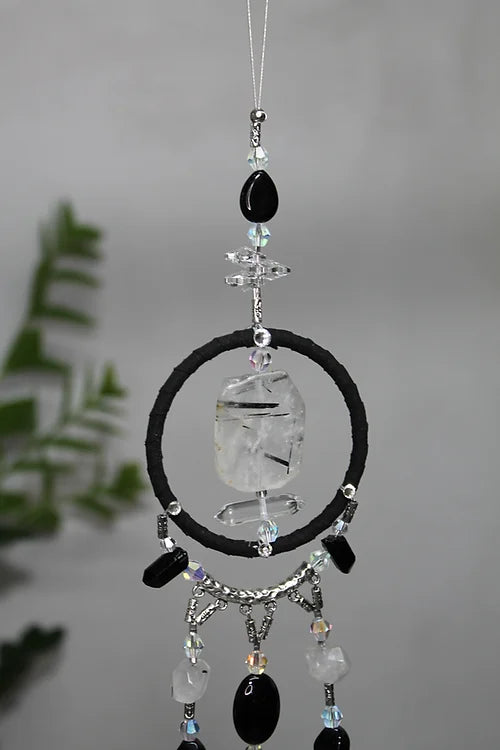 Obsidian & Tourmaline Quartz Ring Hanger Mandala app 40cm