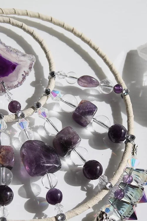 Amethyst & Clear Quartz Crystal Mandala Hanger app 60cm