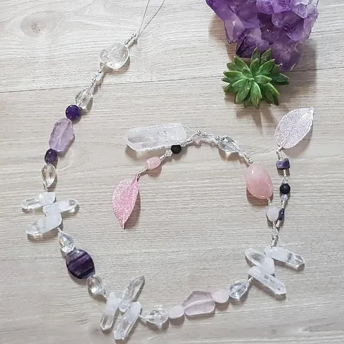 Amethyst and Rose Quartz Chunky Crystal Hanger Long 95cm