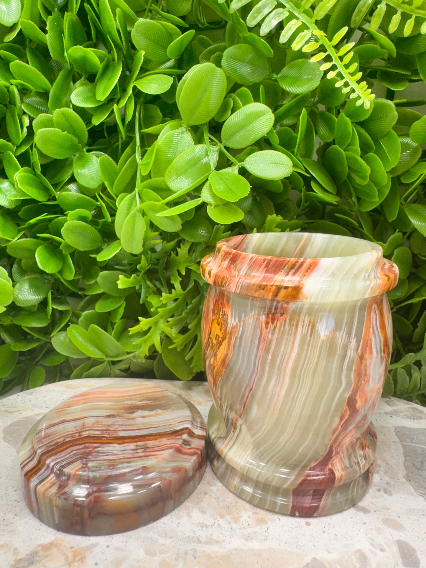 Green Banded Onyx Jar with lid 2 pce 570g