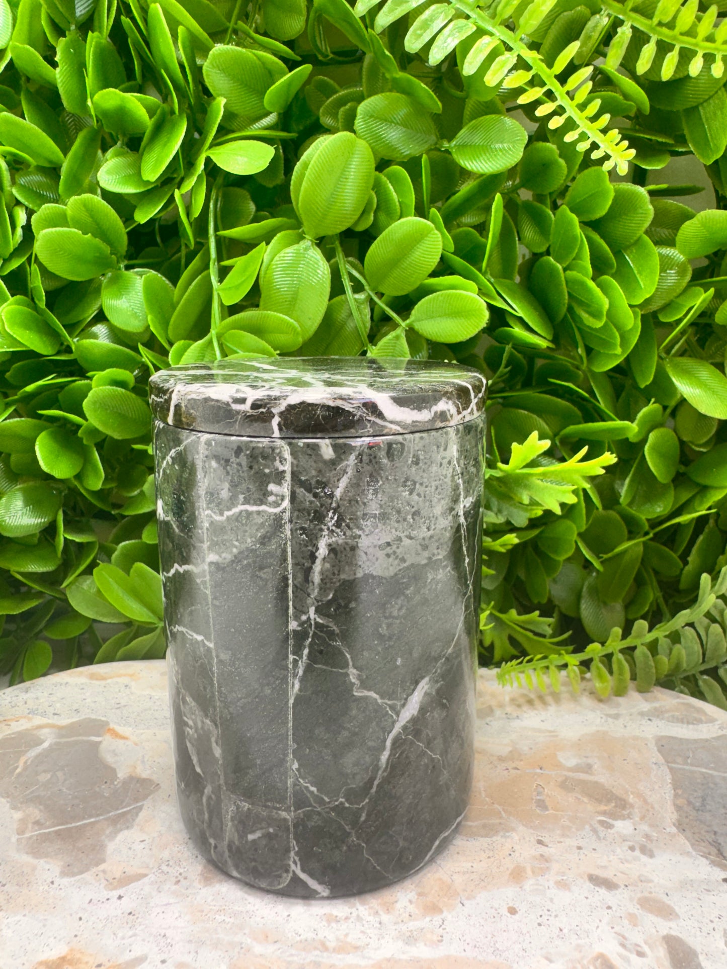Black Zebra Jasper Jar with lid 620g