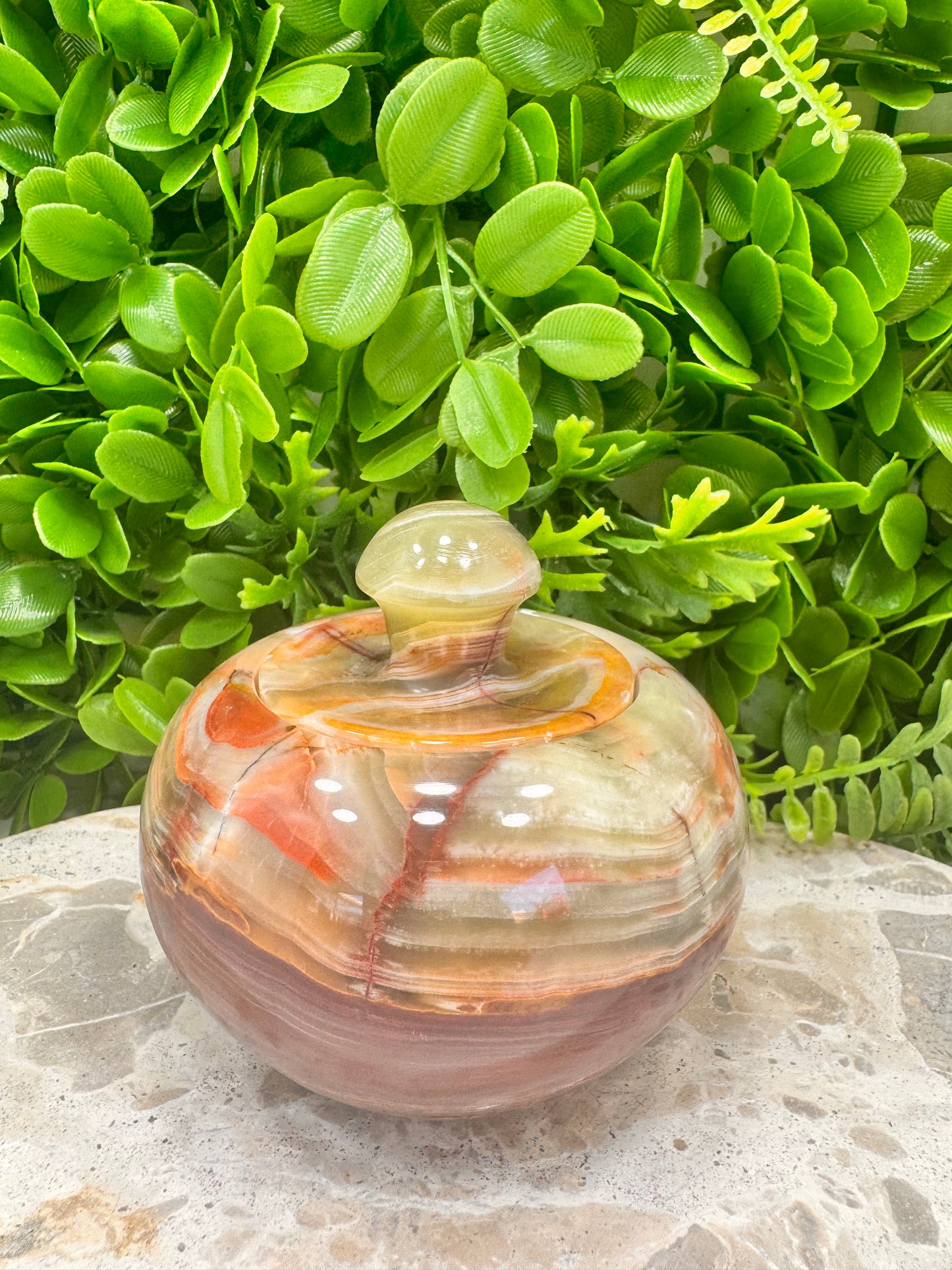 Green Onyx Apple Bowl with lid 614g