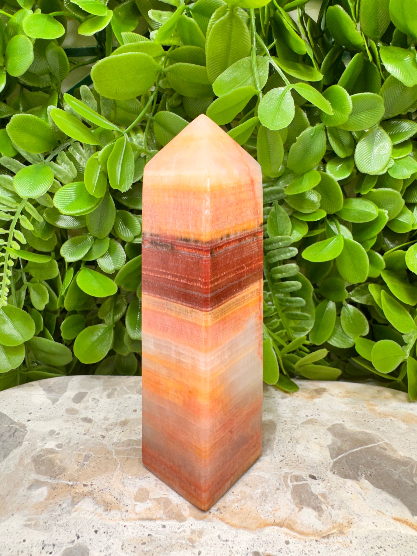 Peach Banded Calcite Tower 348g