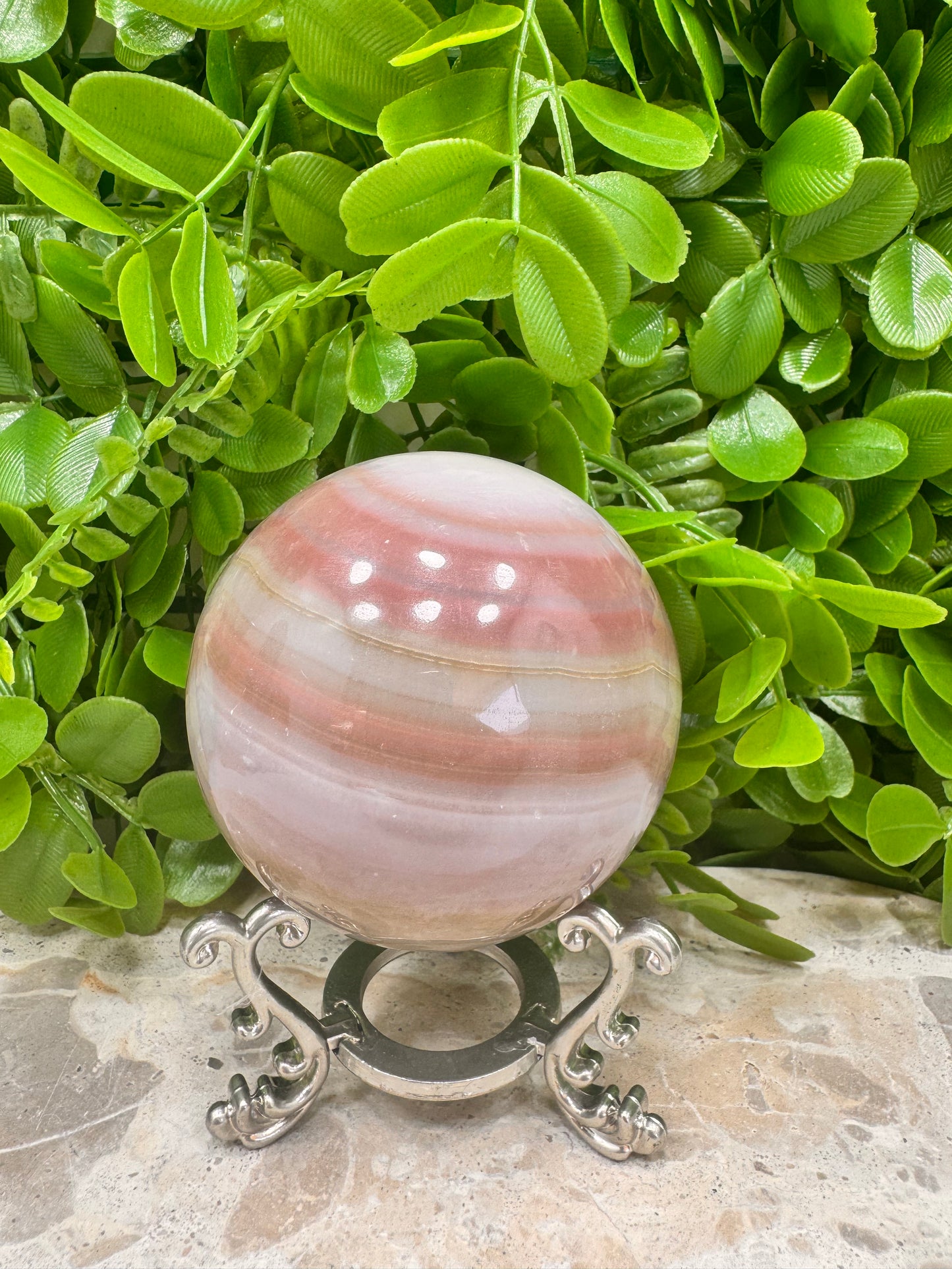 Pink Pistachio Calcite Sphere 552g
