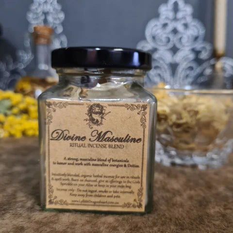 Divine Masculine Incense Blend in glass jar