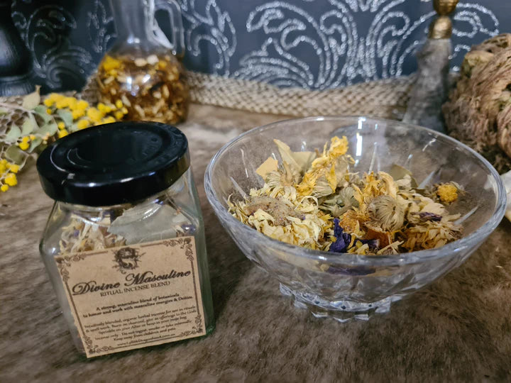 Divine Masculine Incense Blend in glass jar