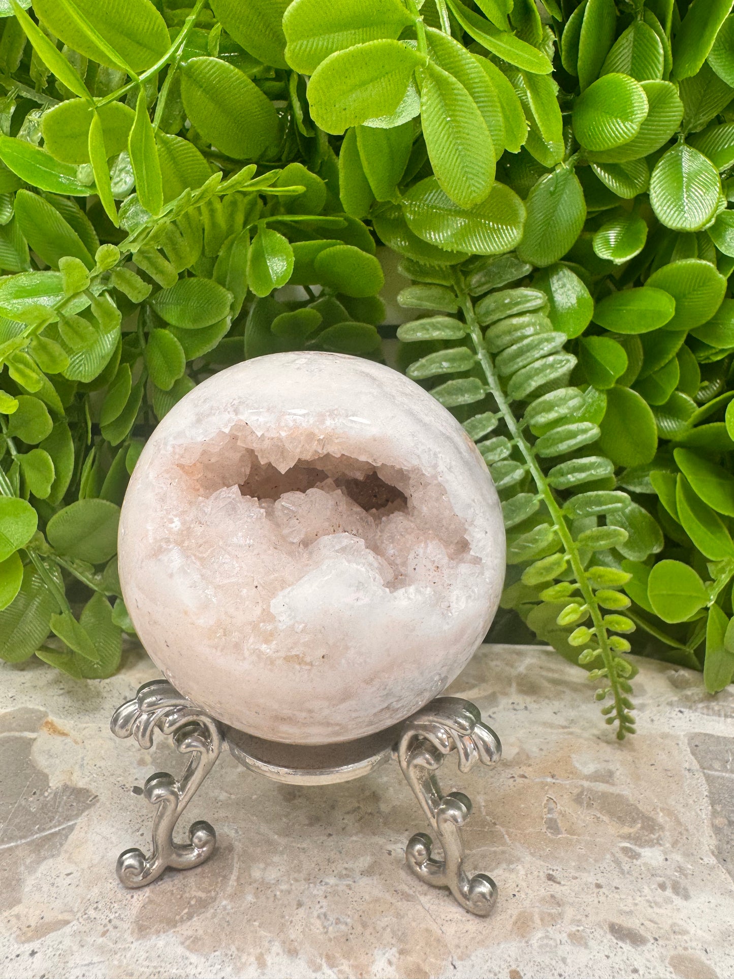 Pink Druzy Agate Sphere 422g