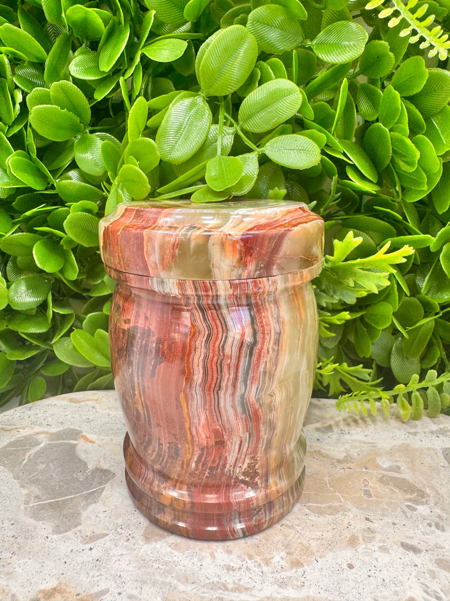 Green banded Onyx Jar with lid 582g