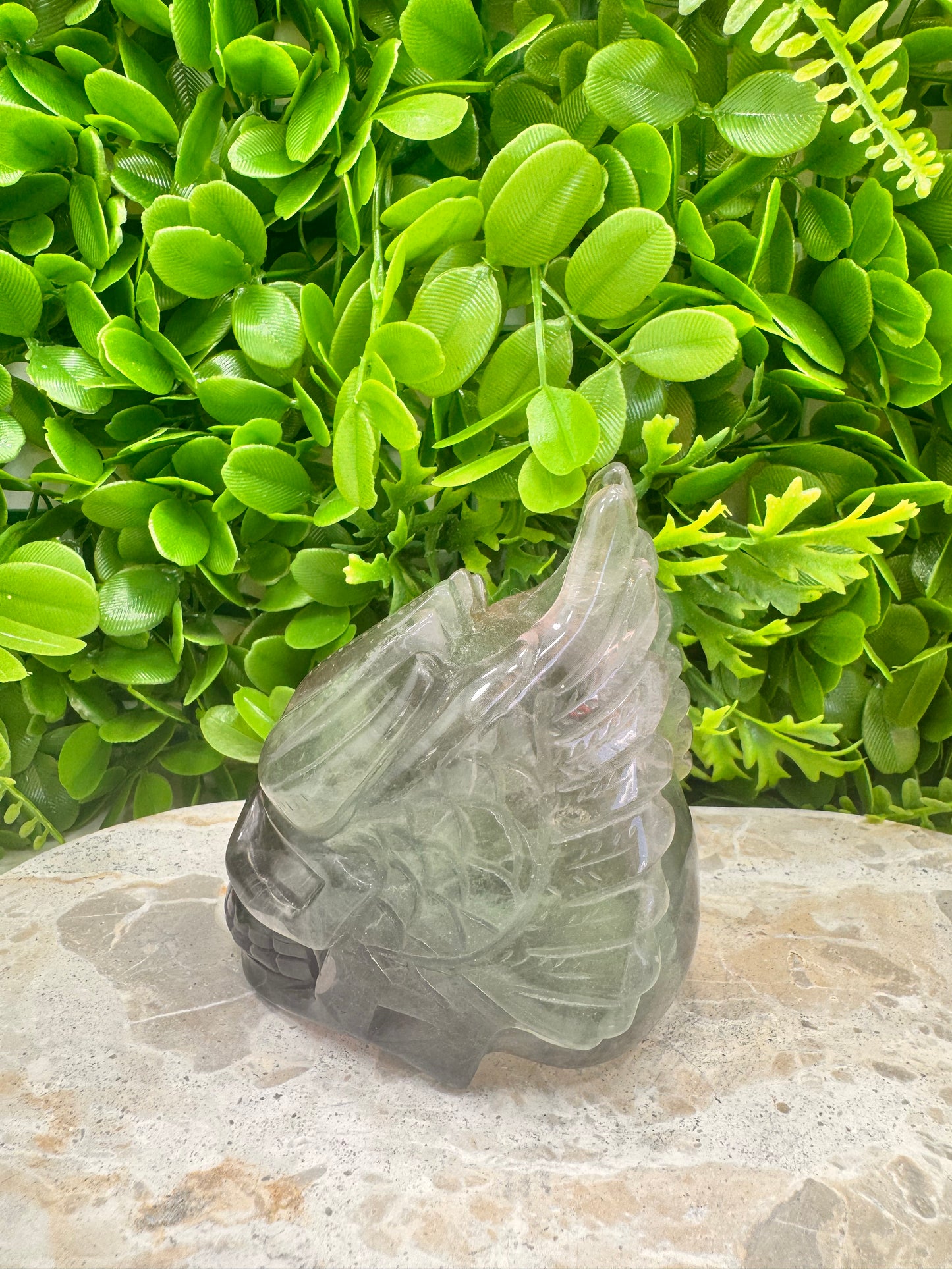 Rainbow Fluorite Winged Skull 836g