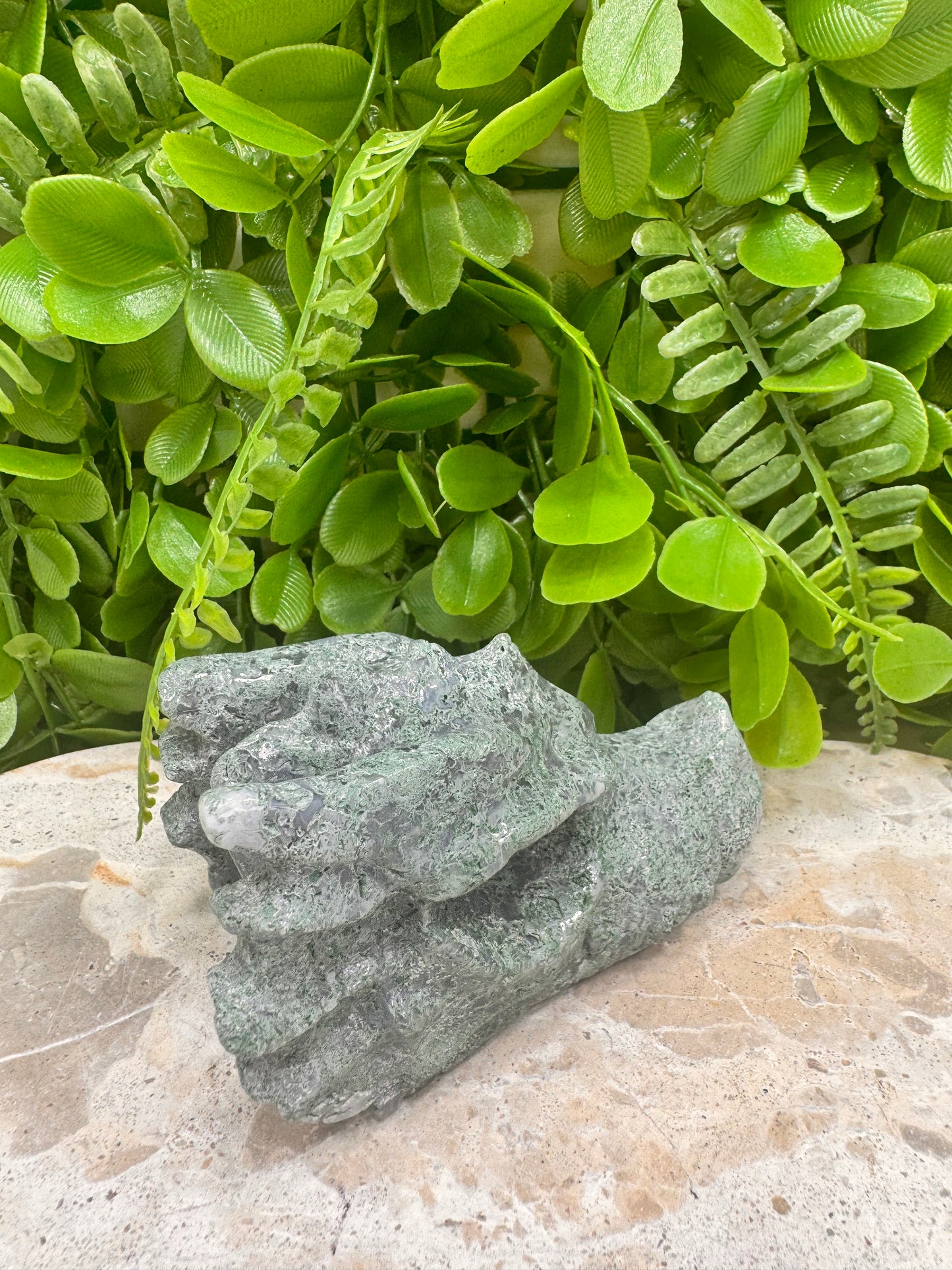 Moss Agate Dragon Skull 270g