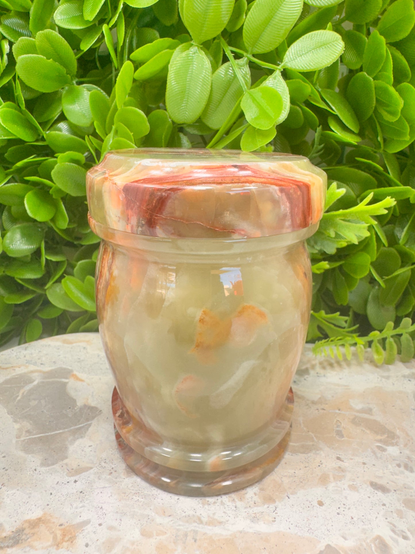 Green banded Onyx Jar with lid 582g