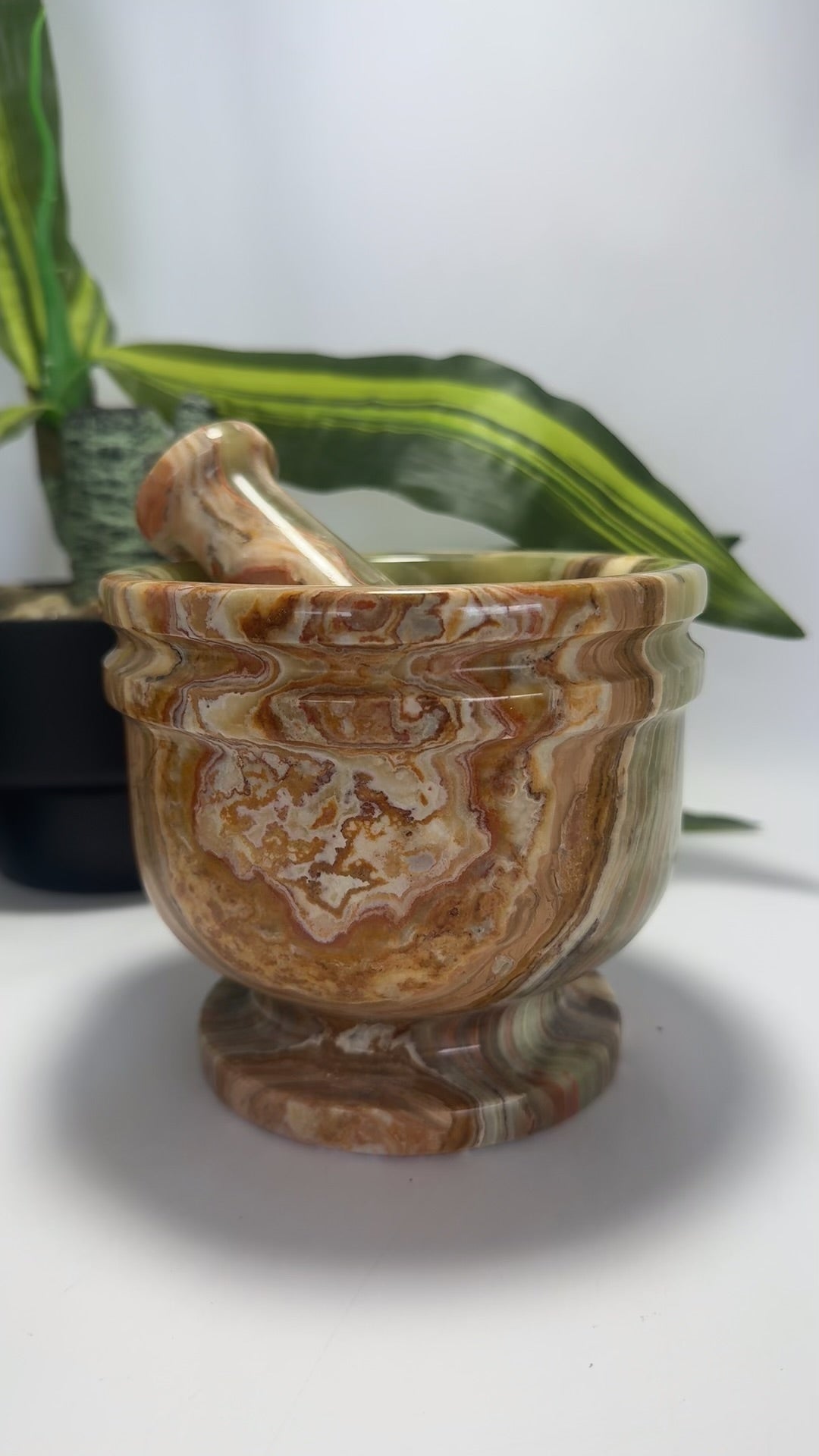 Green Banded Onyx Mortar and Pestle 2 pc 2.2kg