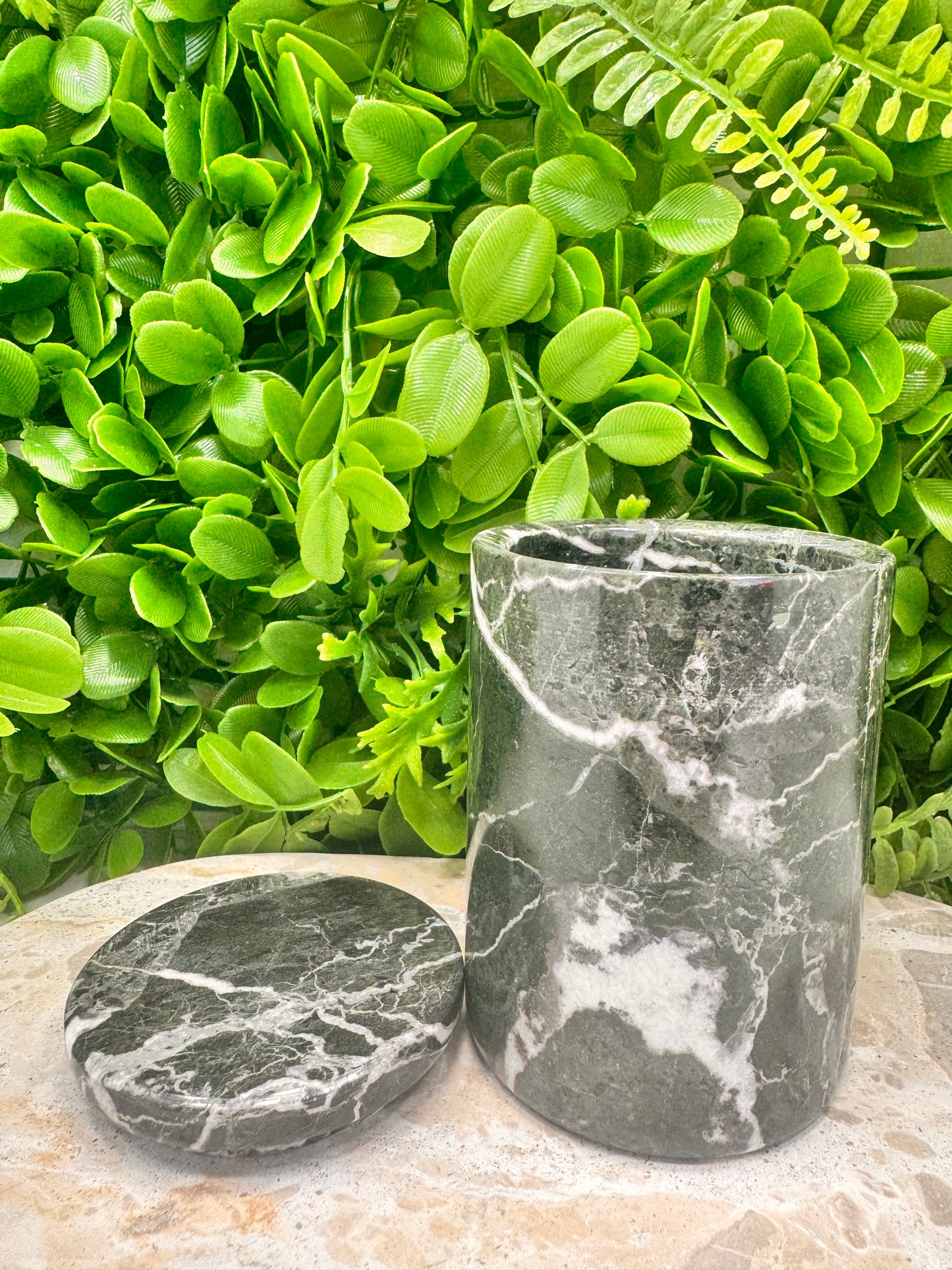 Black Zebra Jasper Jar with lid 620g
