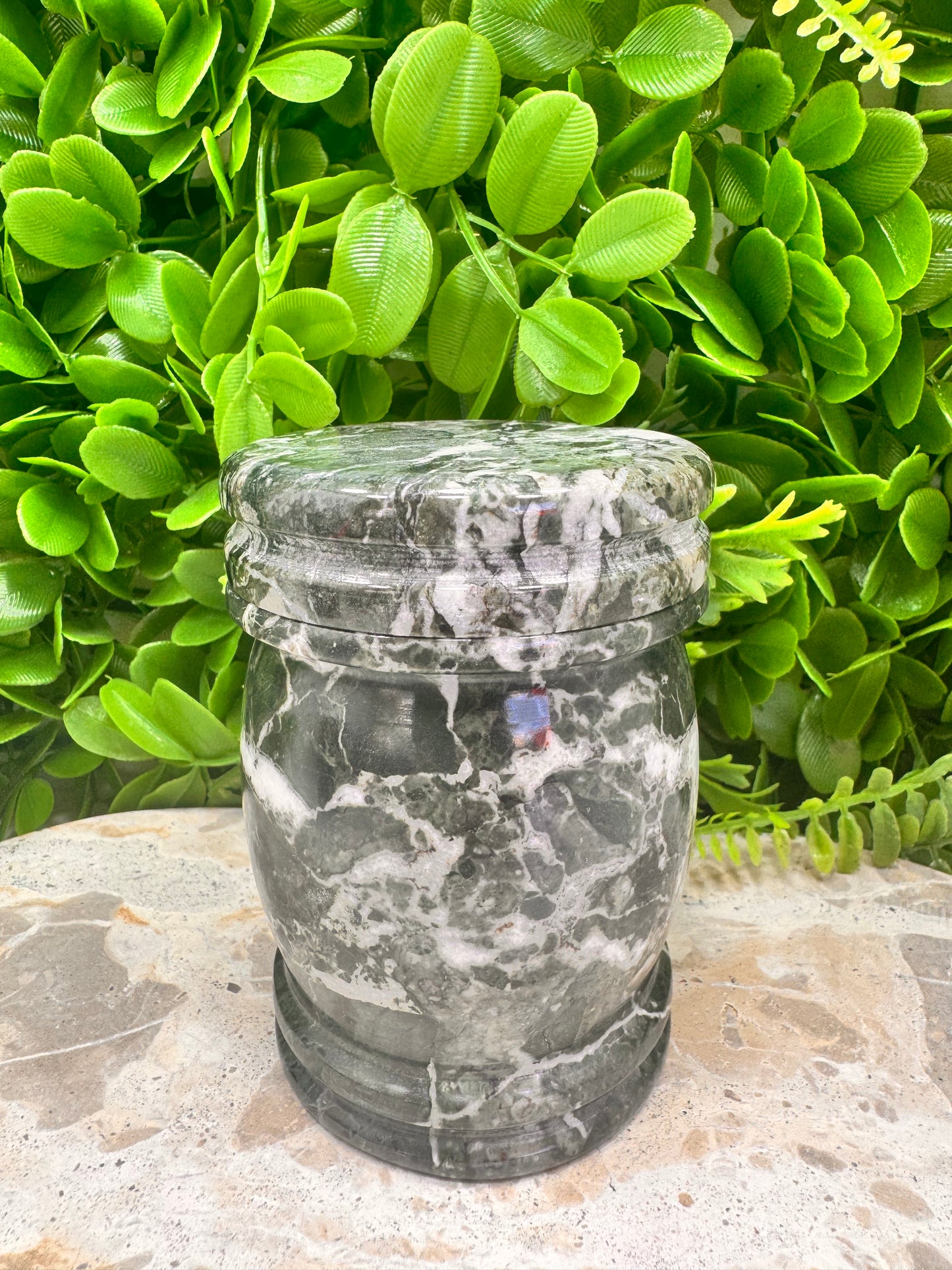 Black Zebra Jasper Jar with lid 512g