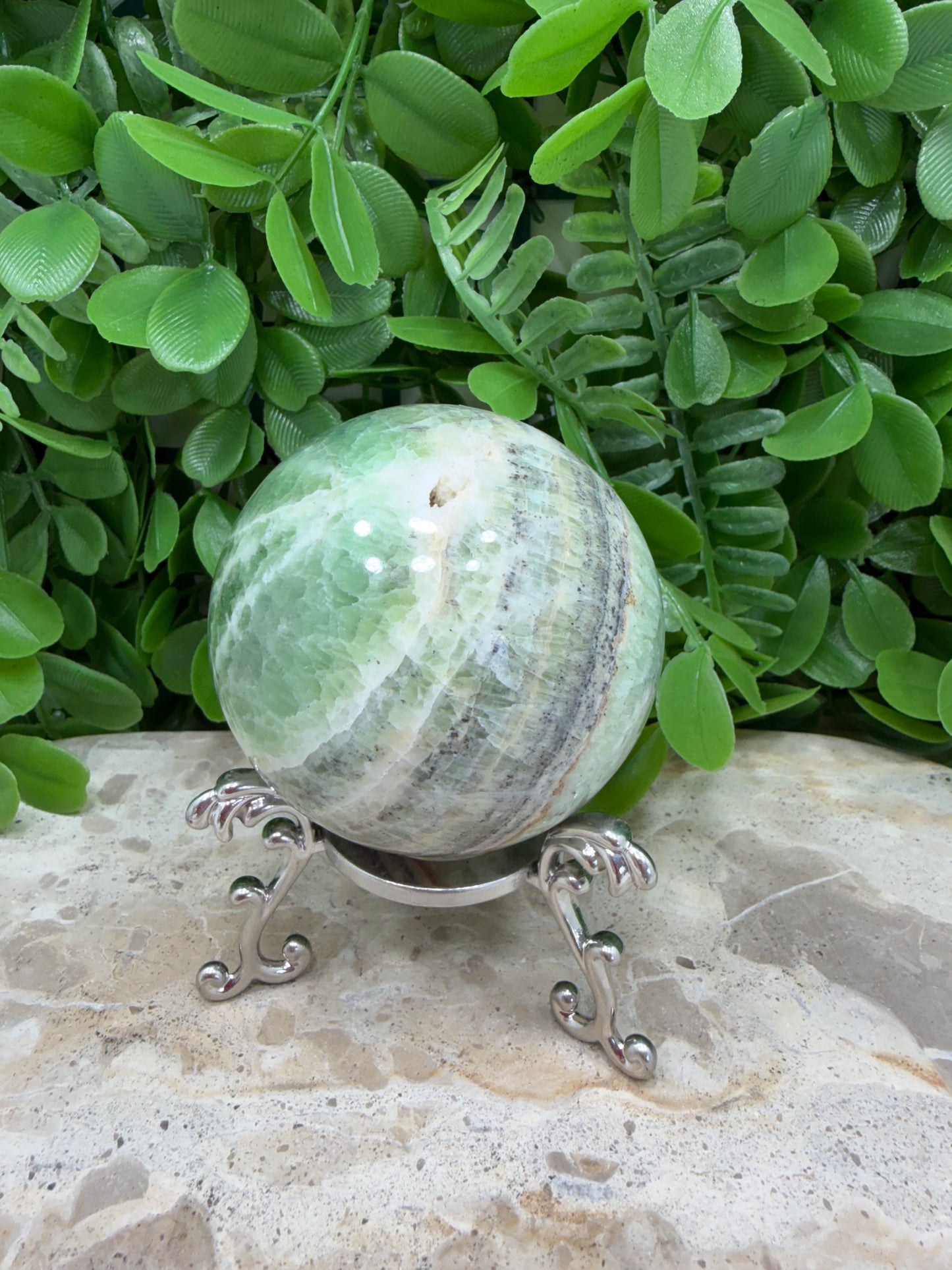Emerald Kiwi Calcite Sphere 382g