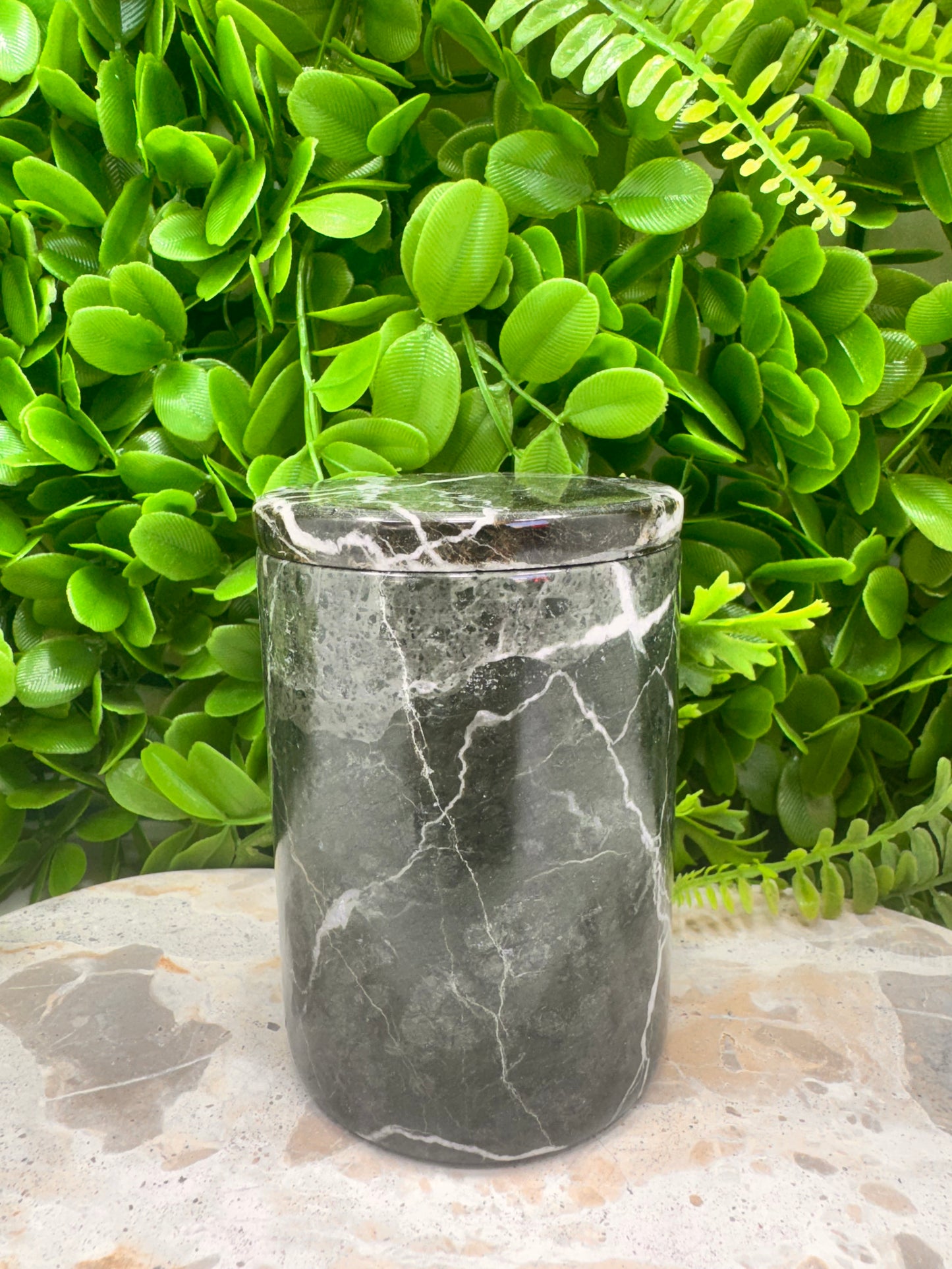 Black Zebra Jasper Jar with lid 620g