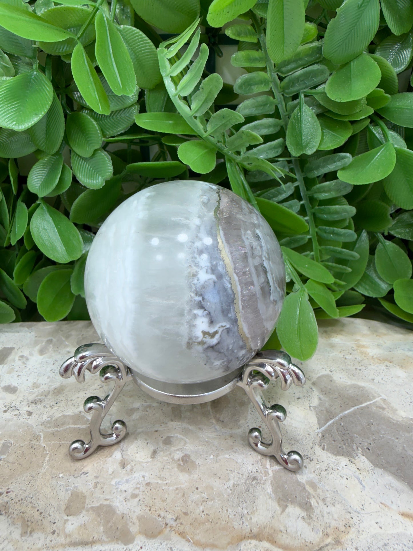 White Fluorite with Pyrite Sphere 302g