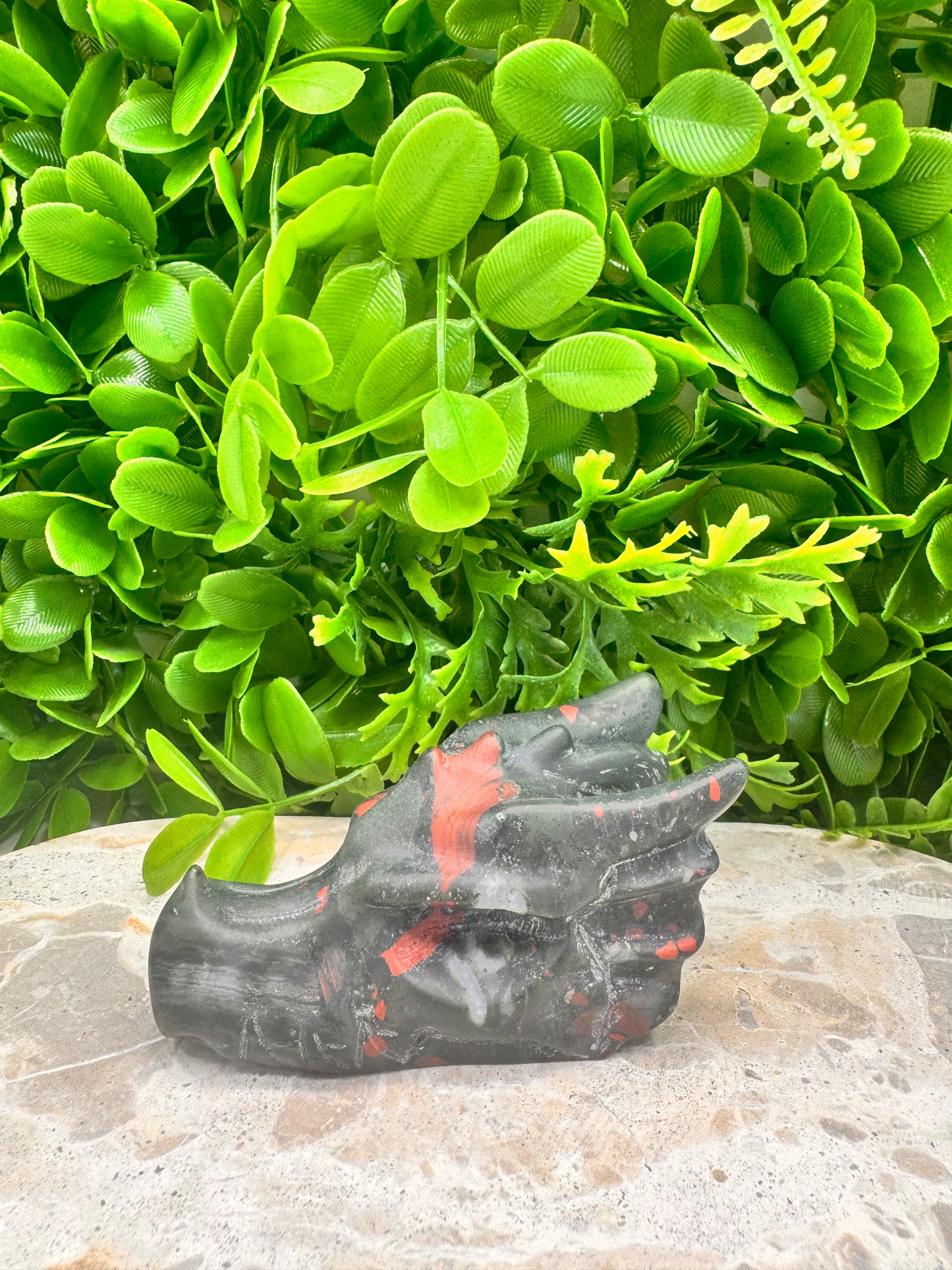 African Bloodstone Dragon Skull 278g