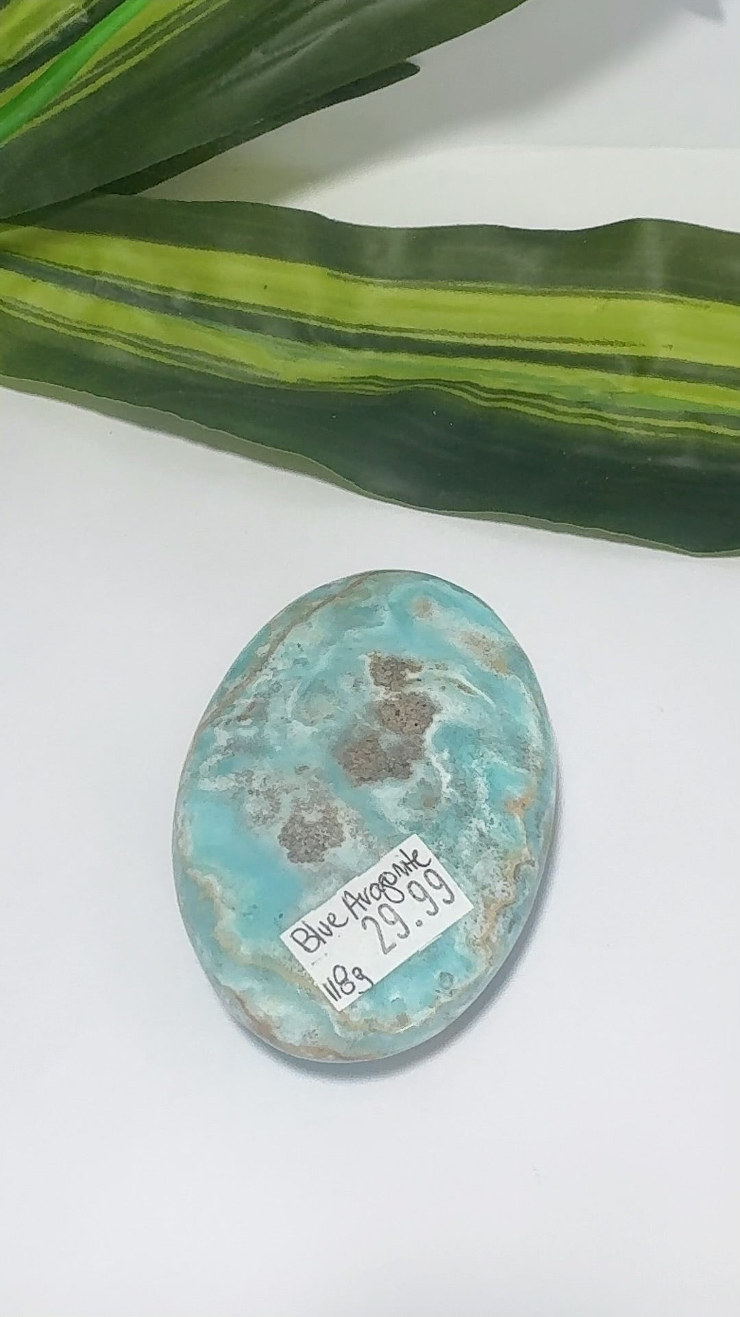 Blue Aragonite Palm Stone 118g