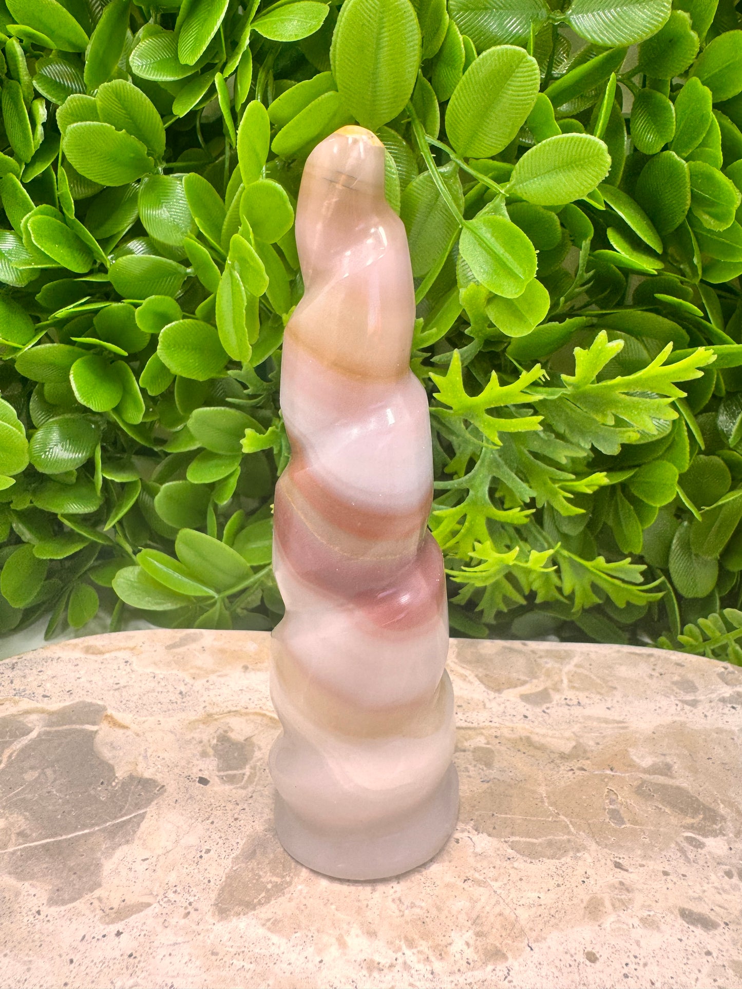 Pink Pistachio Calcite Unicorn Tower 244g