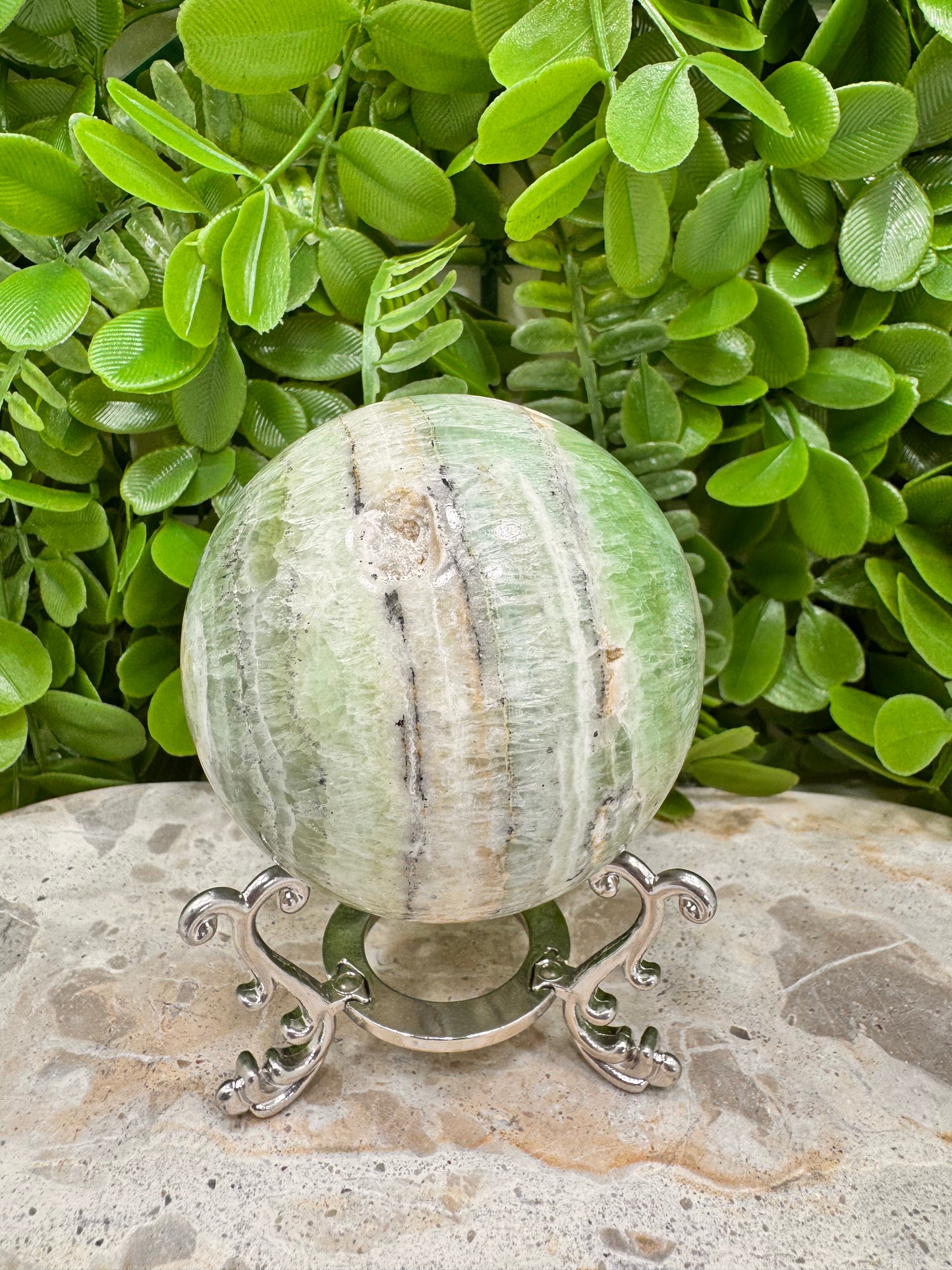 Emerald Kiwi Calcite Sphere 528g