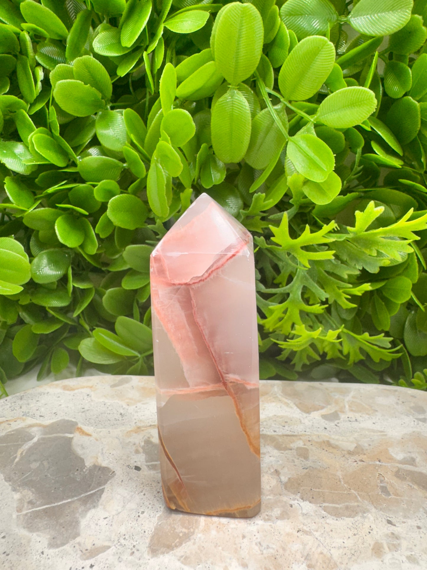 Rose Calcite with Agate Tower 272g