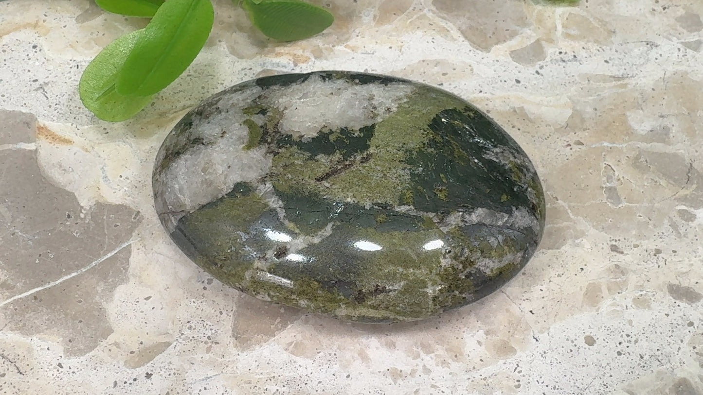 Epidote/Hematite with Quartz Palm Stone 169g