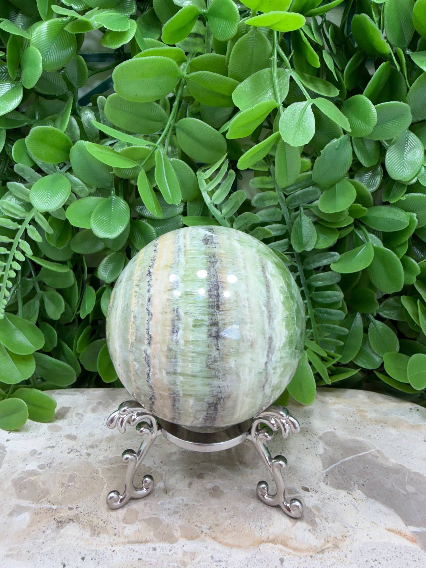 Emerald Kiwi Calcite Sphere 544g