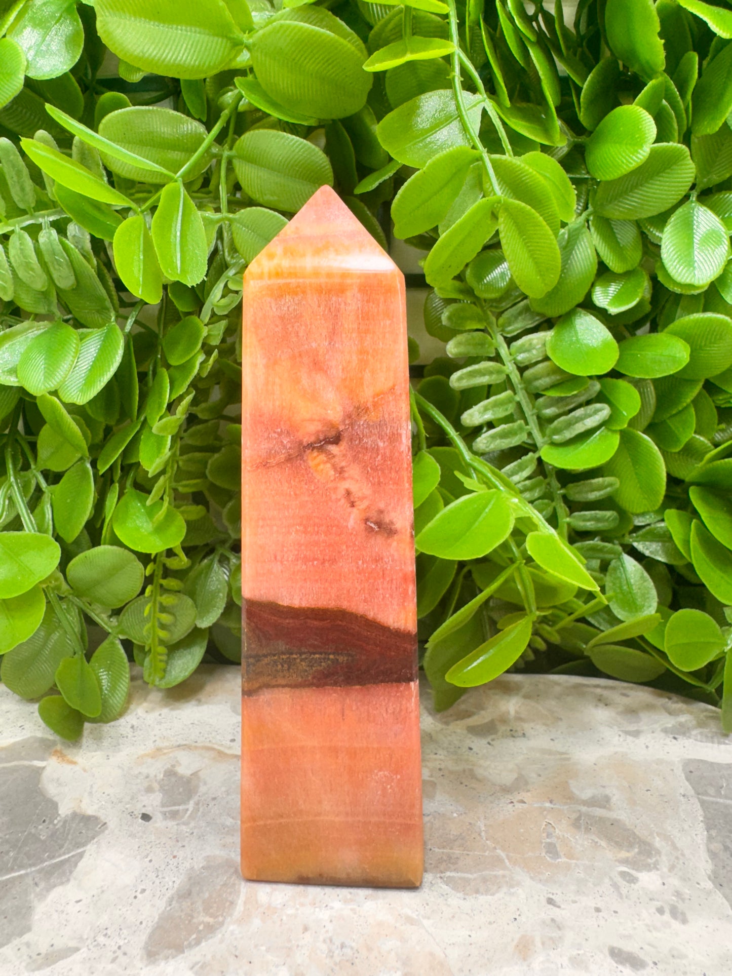 Peach Banded Calcite Tower 358g
