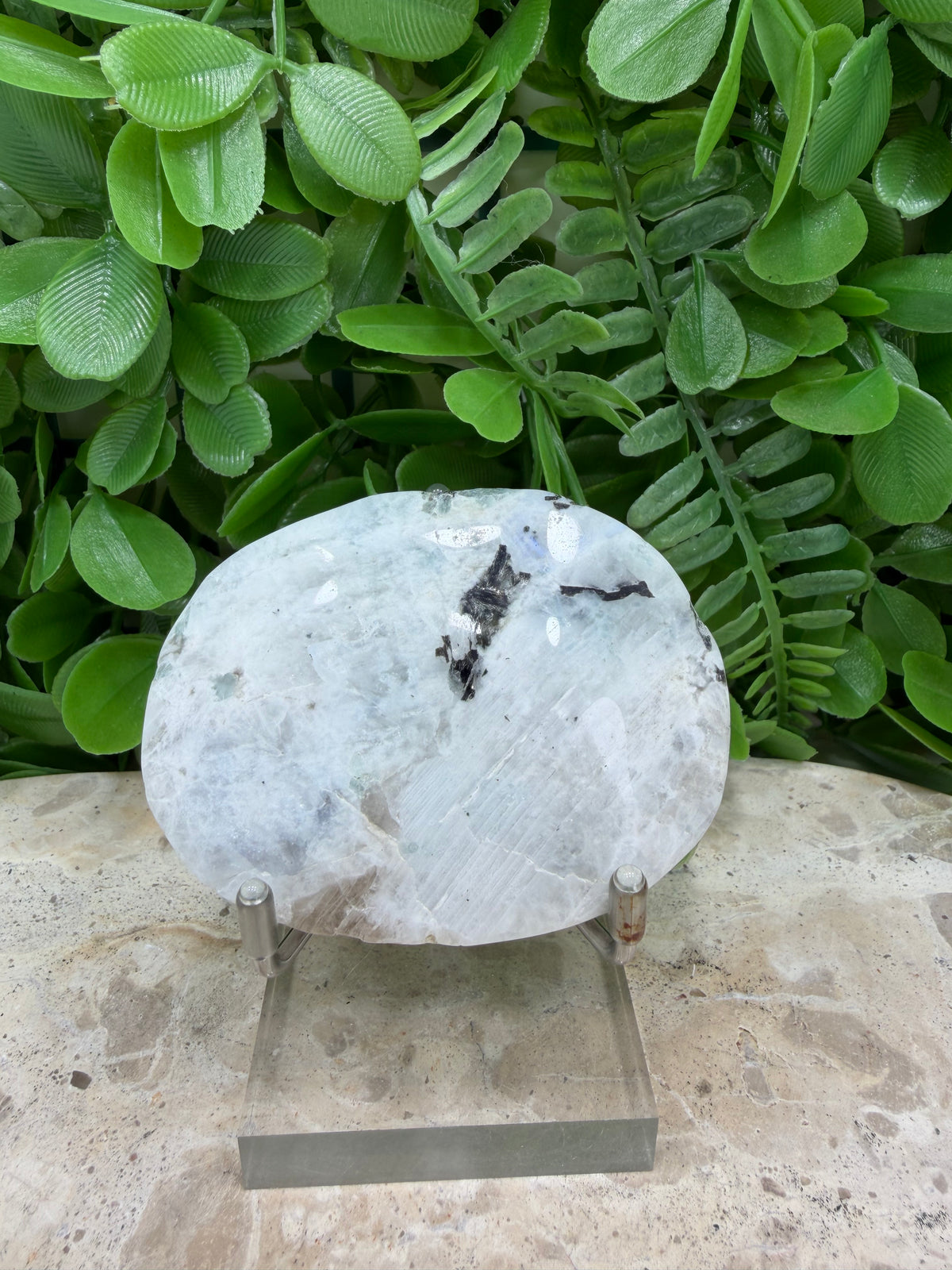 Rainbow Moonstone Palm Stone | Intuition • New Beginnings • Emotional Balance