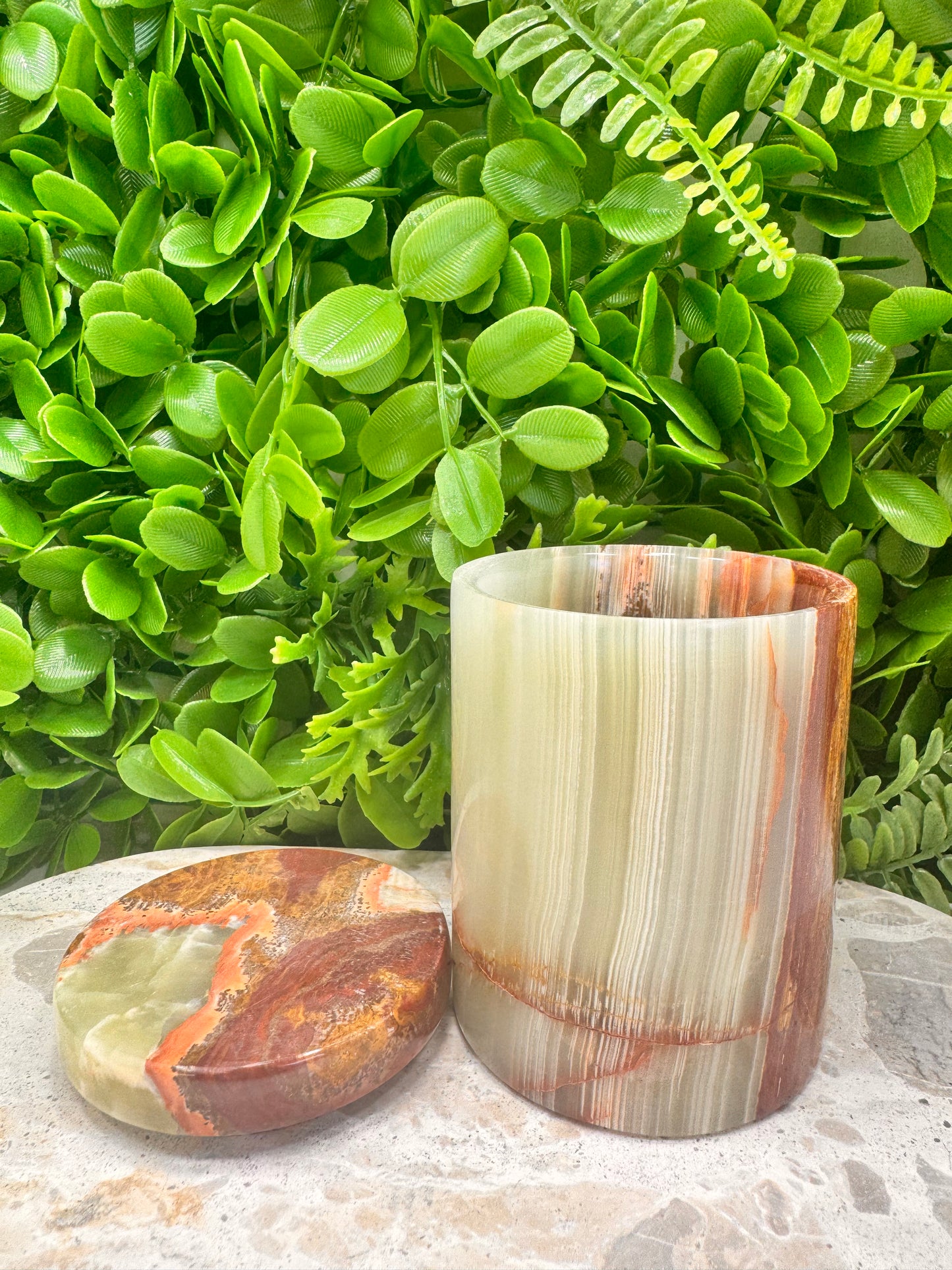 Green Banded Onyx Jar with lid 2 pce 550g