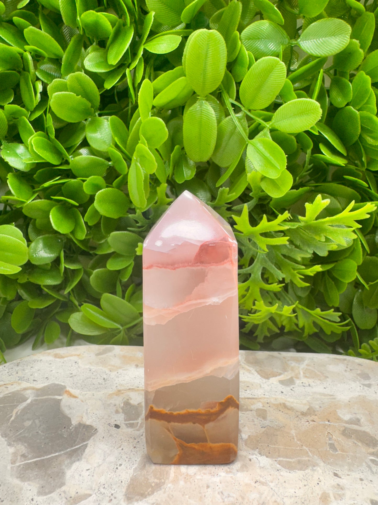 Rose Calcite with Agate Tower 272g