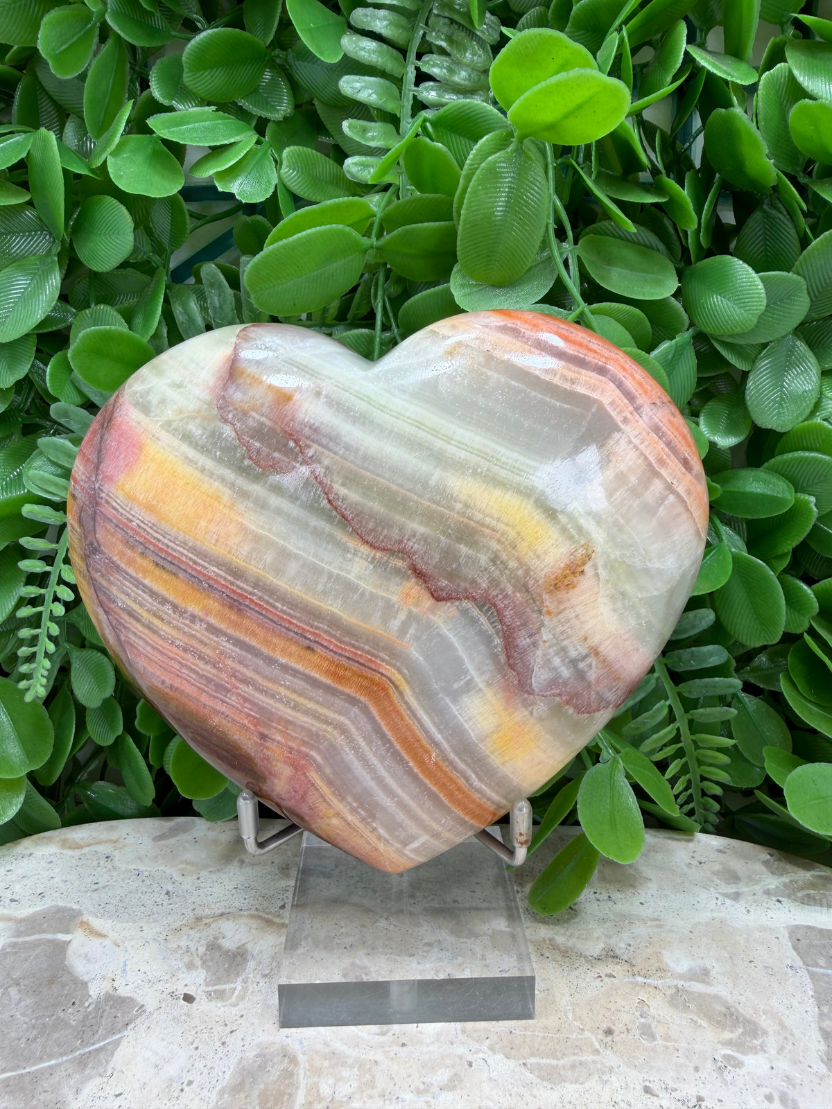 Peach Banded Calcite Heart | Positivity • Comfort • Harmony