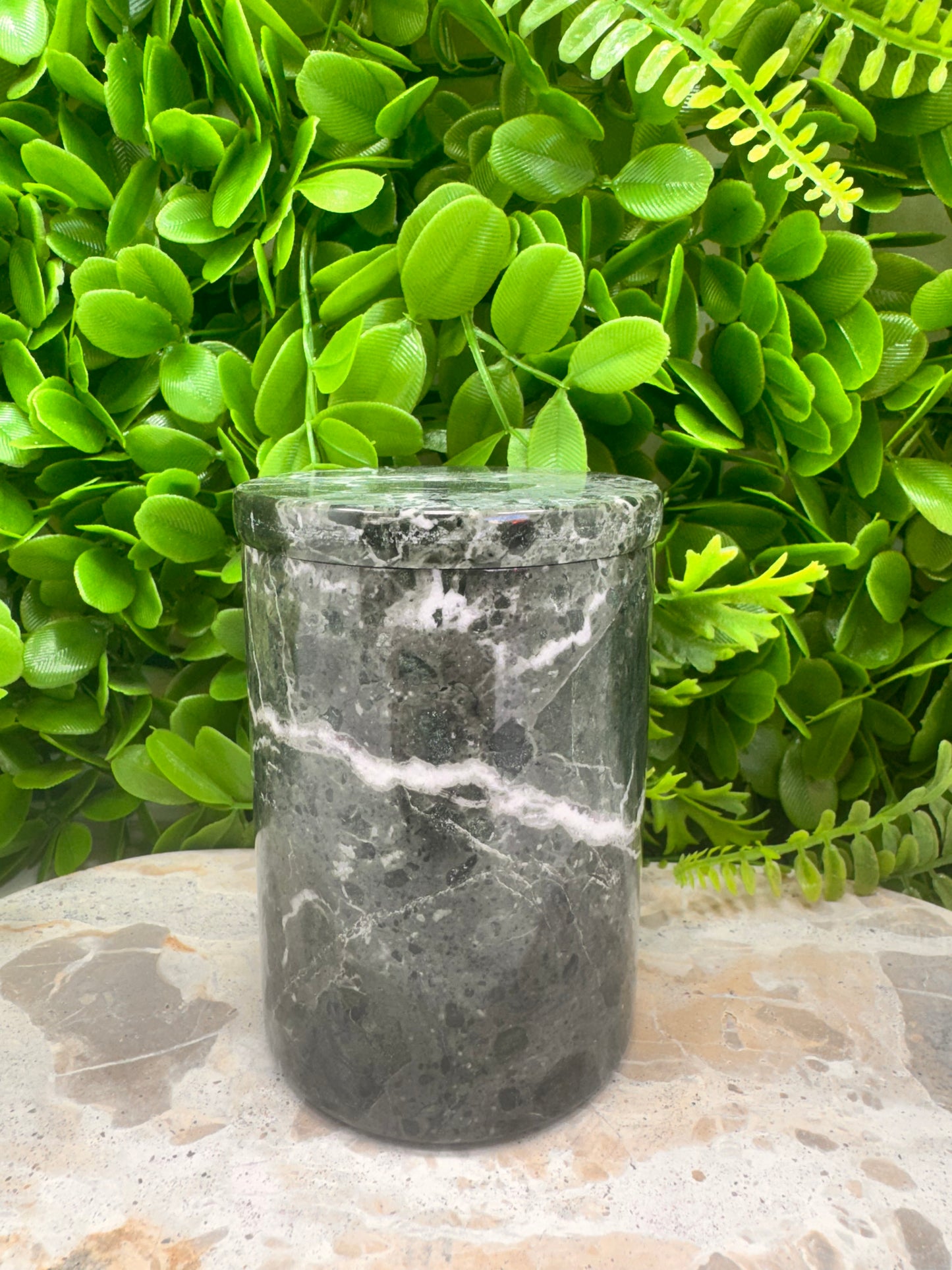 Black Zebra Jasper Jar with lid 570g
