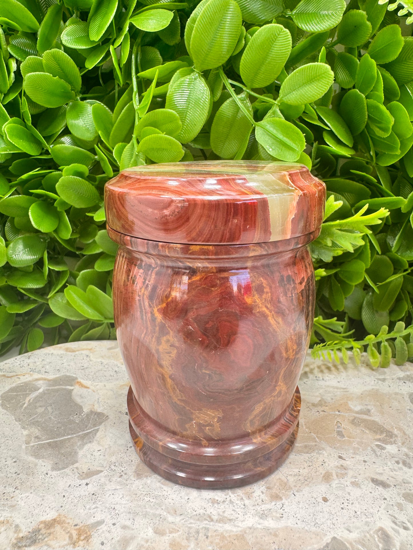 Green banded Onyx Jar with lid 582g