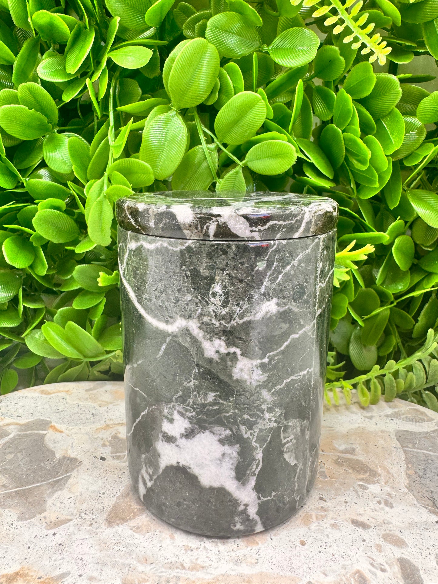 Black Zebra Jasper Jar with lid 620g