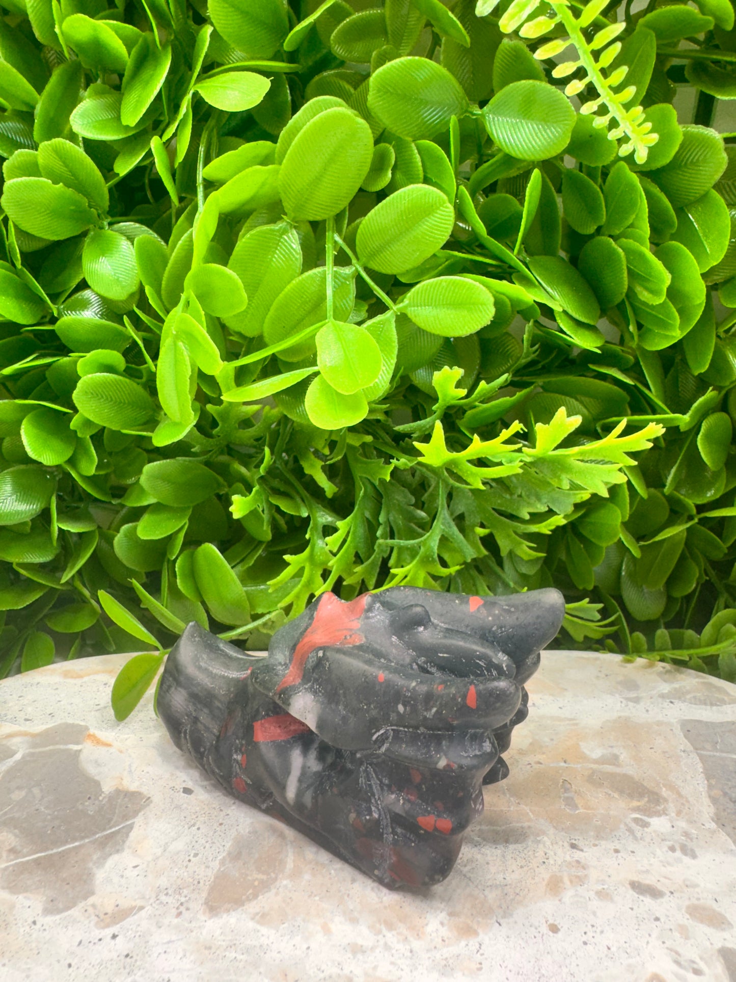 African Bloodstone Dragon Skull 278g