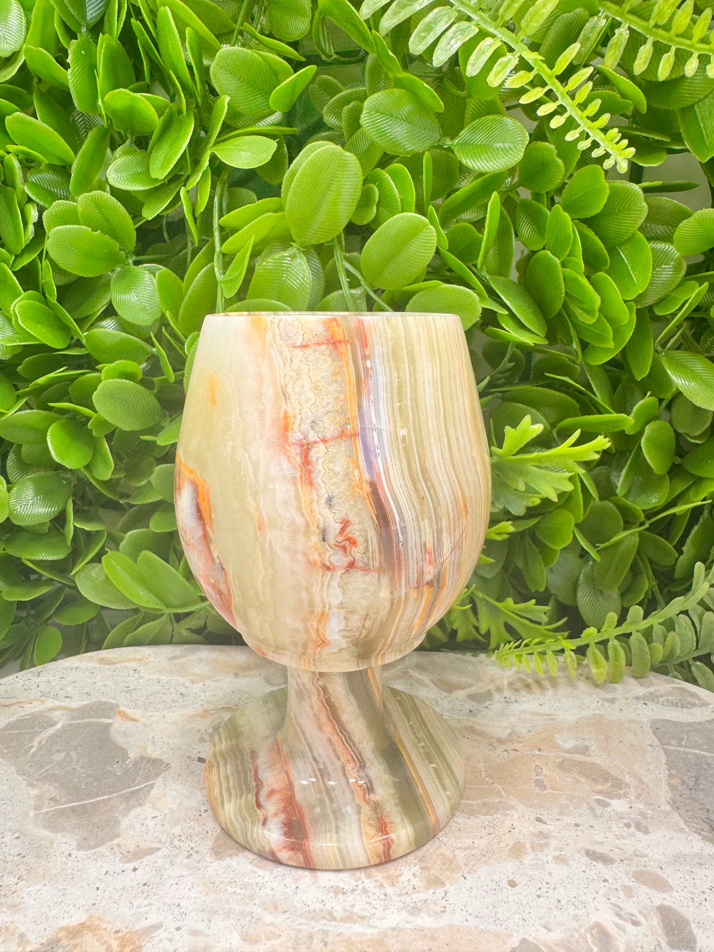 Green banded Onyx Wine Goblet 440g