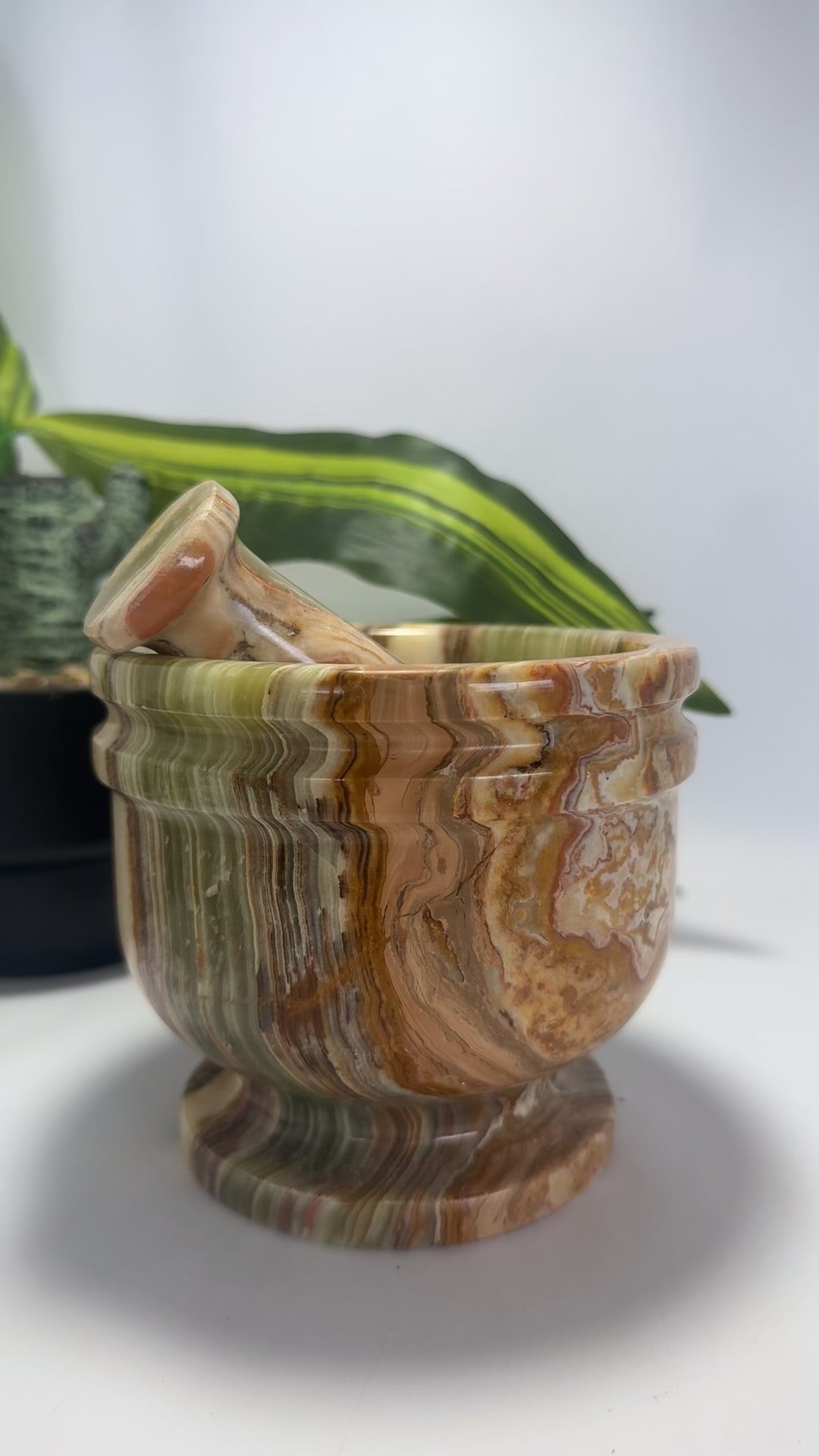 Green Banded Onyx Mortar and Pestle 2 pc 2.2kg