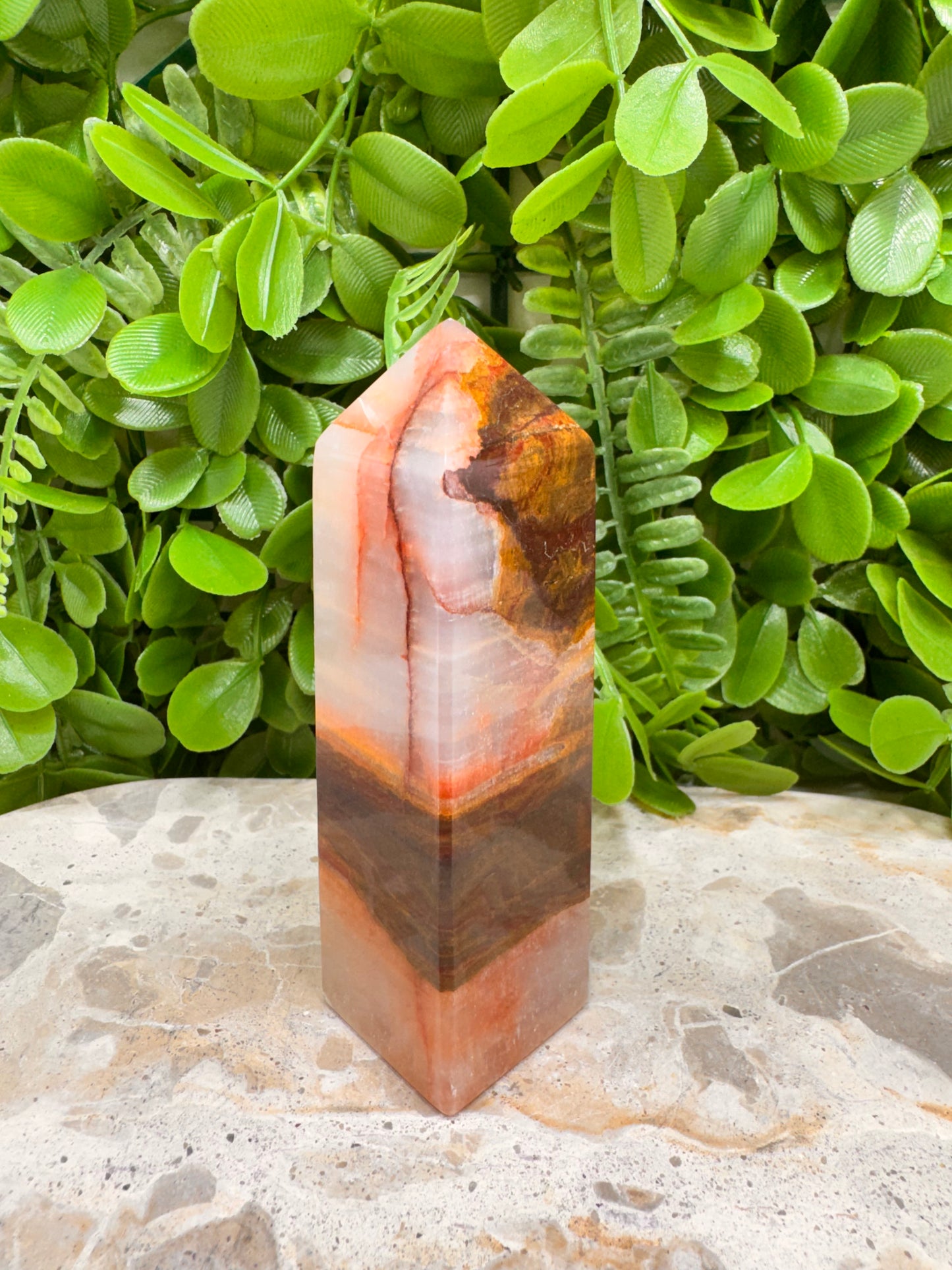 Peach Banded Calcite Tower 242g