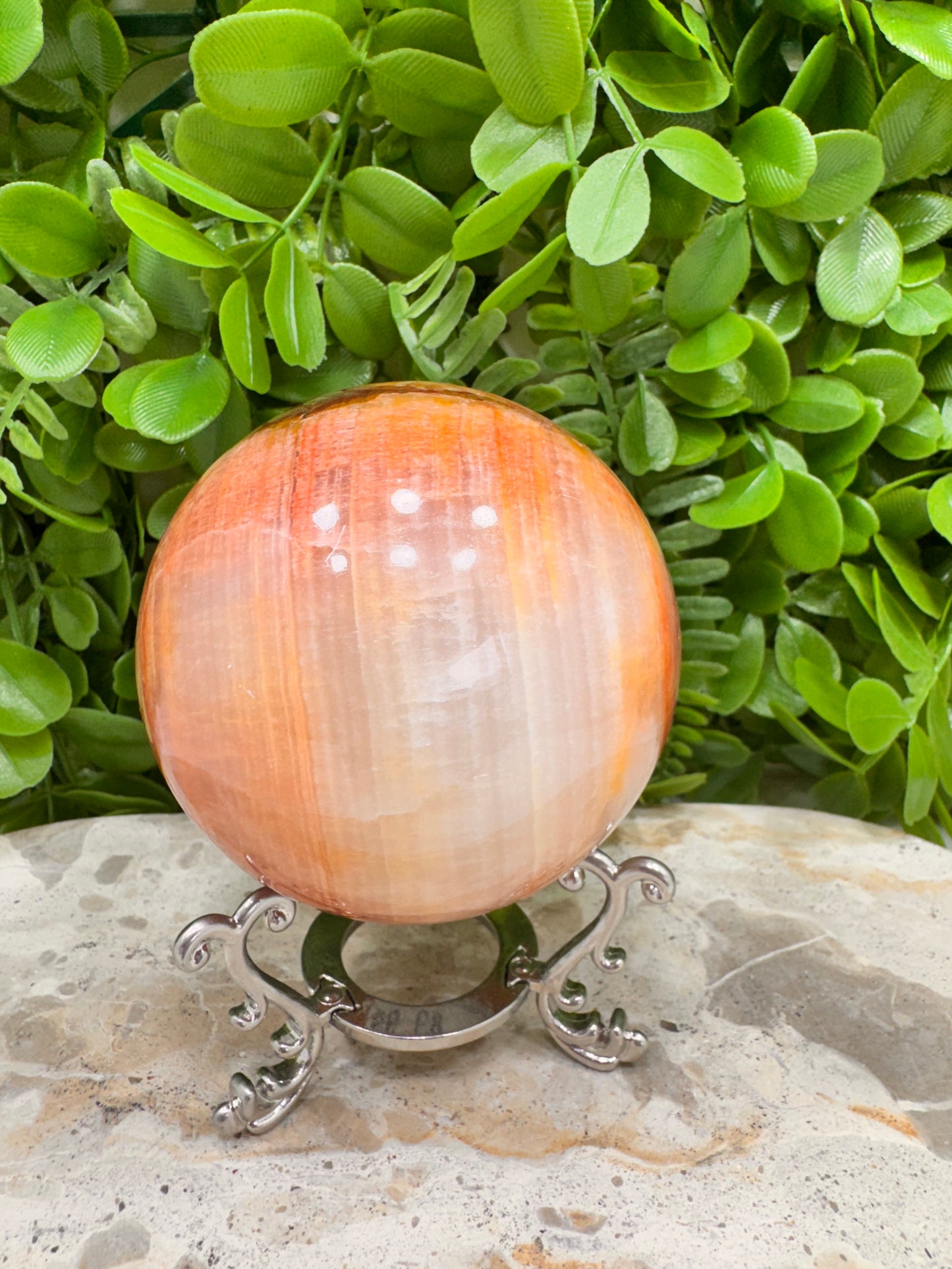 Peach Banded Calcite Sphere 640g