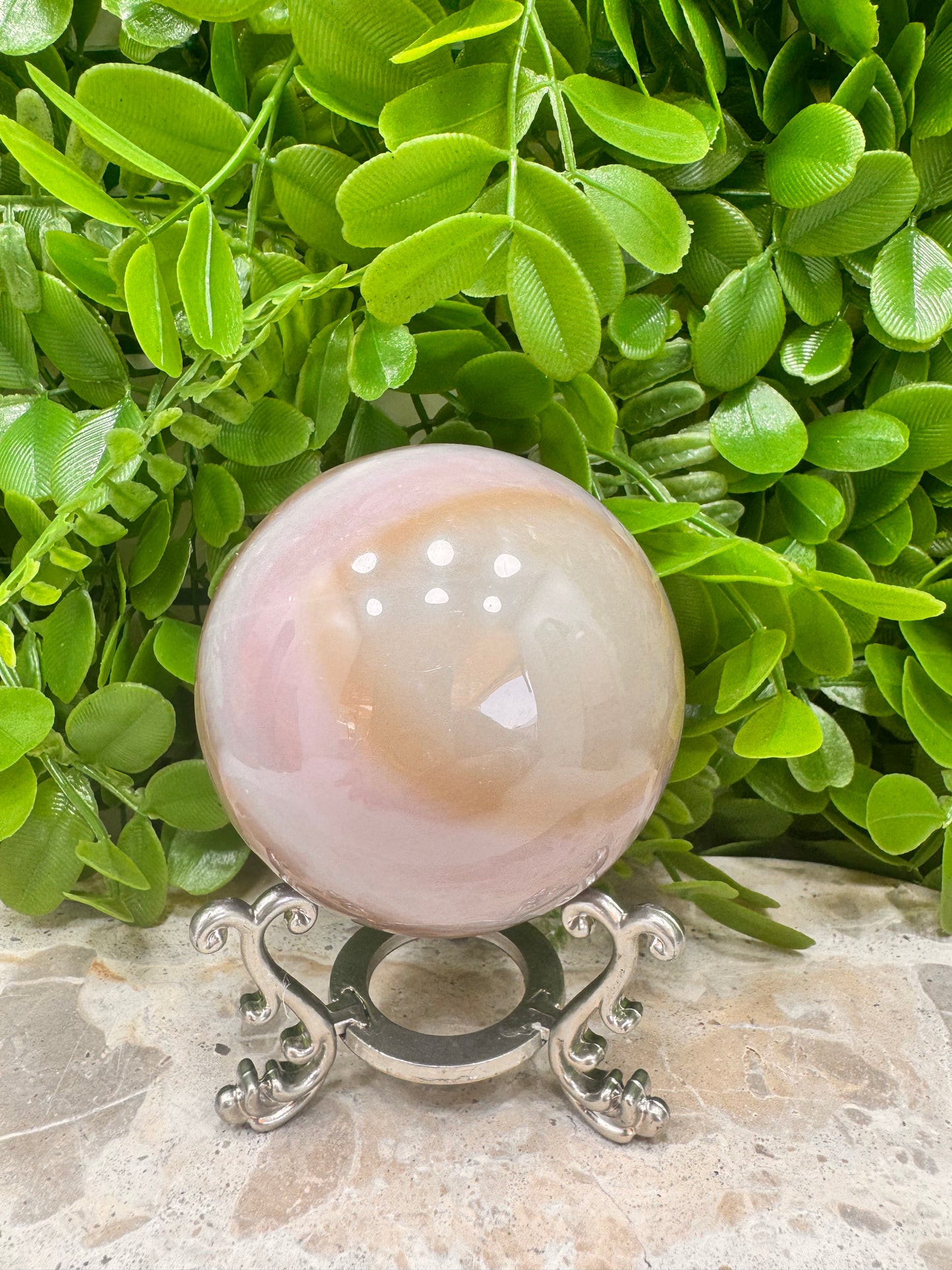 Pink Pistachio Calcite Sphere 552g