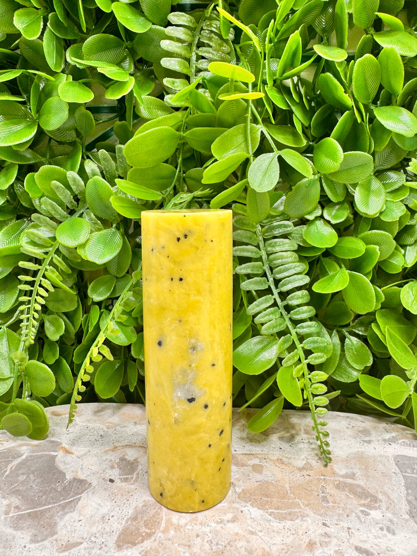 Yellow Jade with Hematite Cylinder 312g